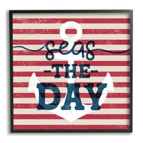 Stupell Industries Seas The Day Americana Anchor & Flag Phrase Graphic Art Black Framed Art Print Wall Art, Design by Daphne Polselli
