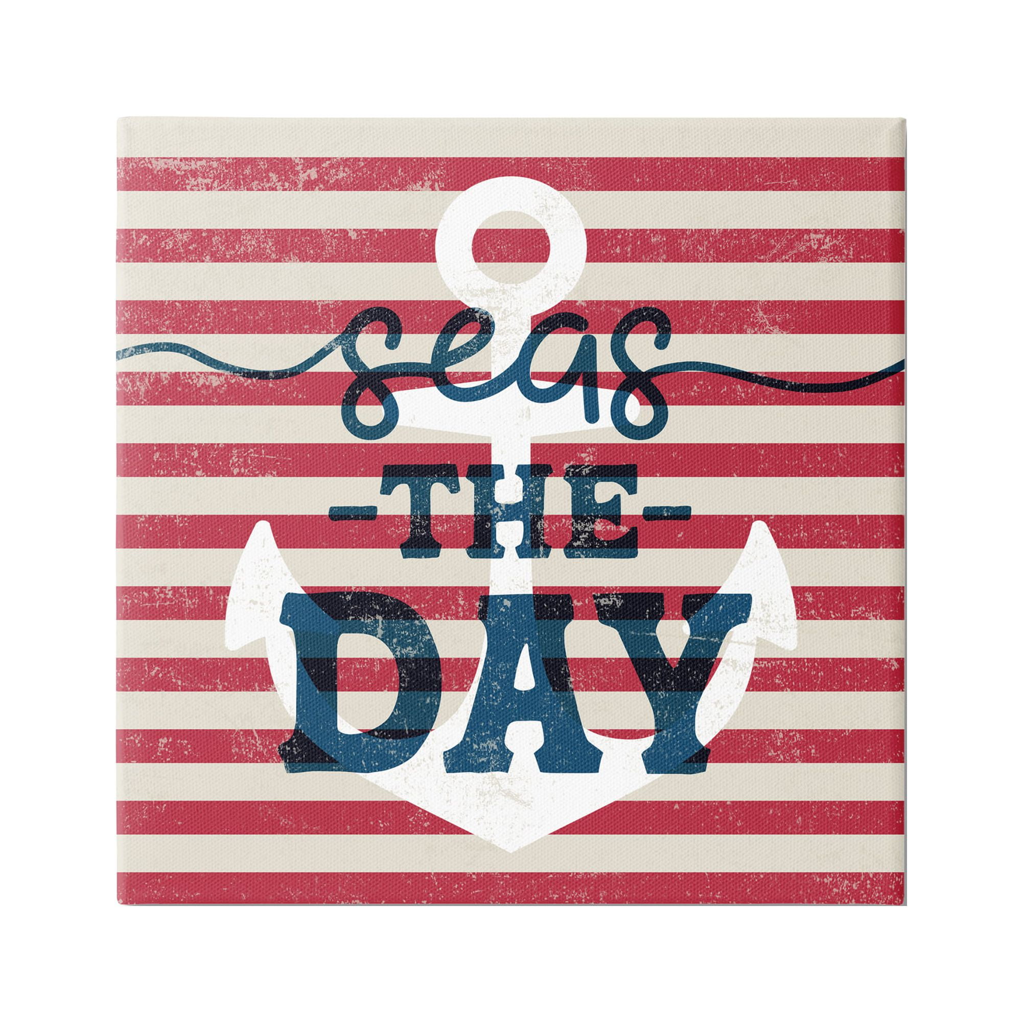 Stupell Industries Seas The Day Americana Anchor & Flag Phrase Graphic Art Gallery Wrapped Canvas Print Wall Art, Design by Daphne Polselli