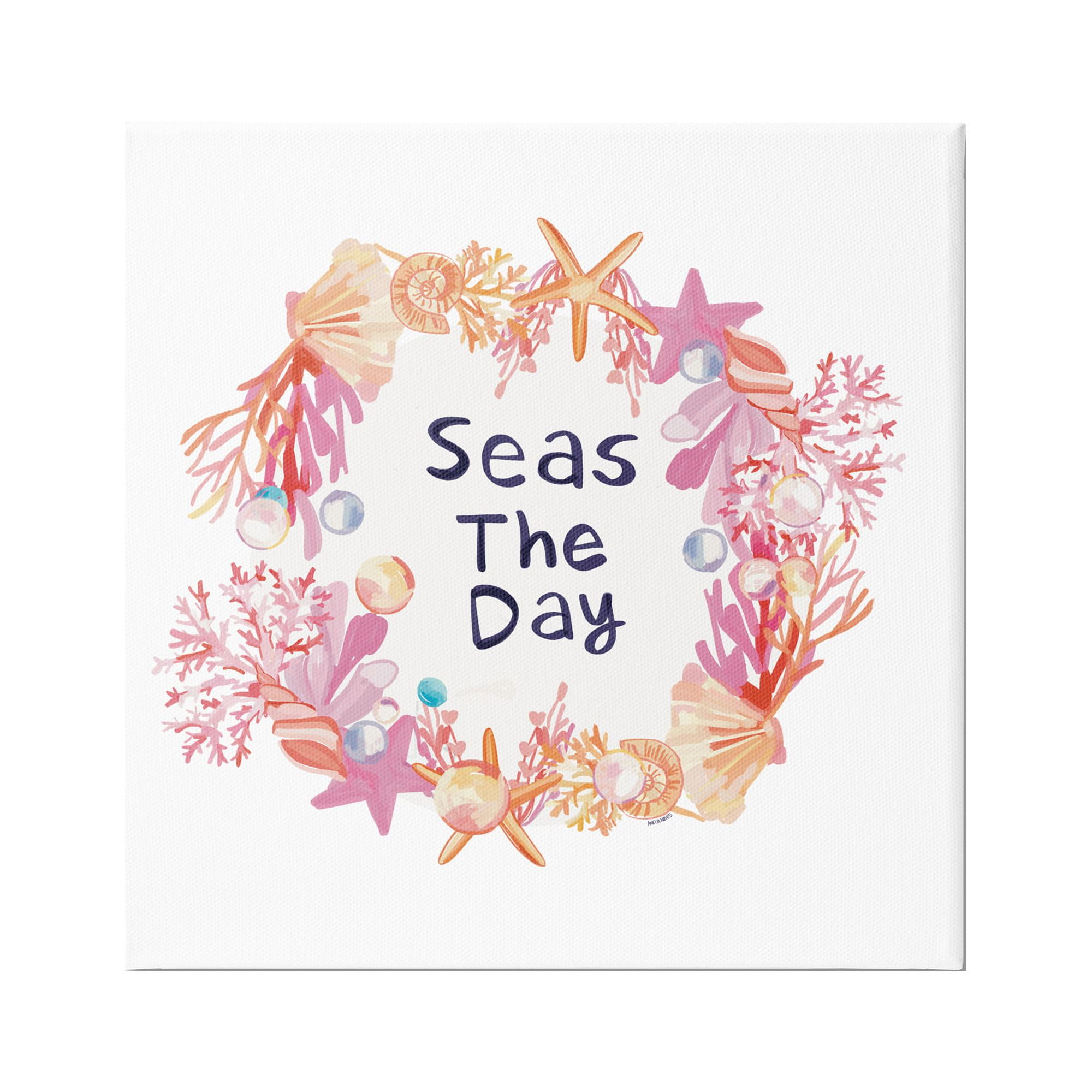 Stupell Industries Seas The Day Marine Life Coral Botanical Wreath Graphic Art Gallery Wrapped Canvas Print Wall Art, Design by Amelia Noyes