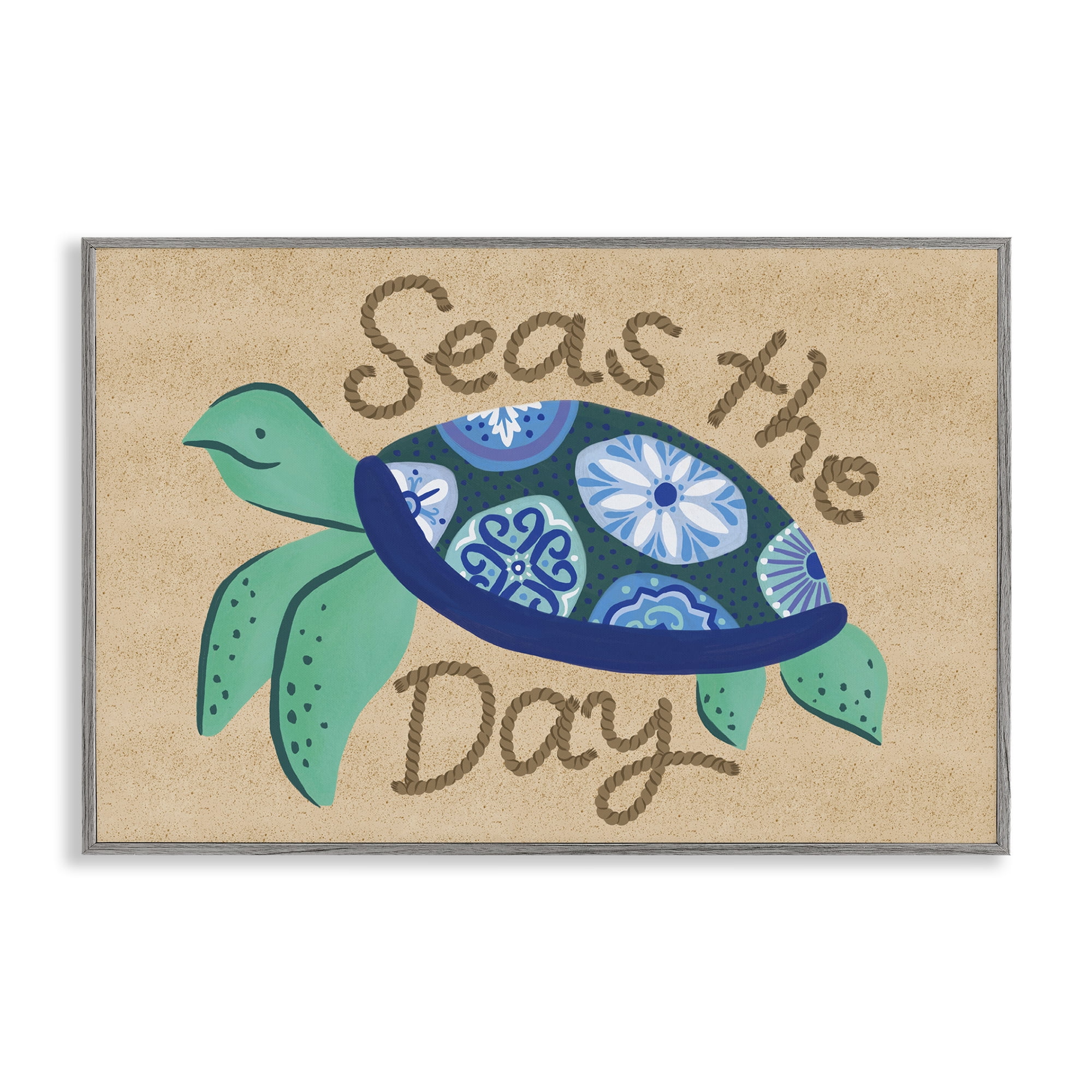 Stupell Industries Seas The Day Turtle Nautical & Beach Painting Gray Framed Art Print Wall Art, 18 x 12