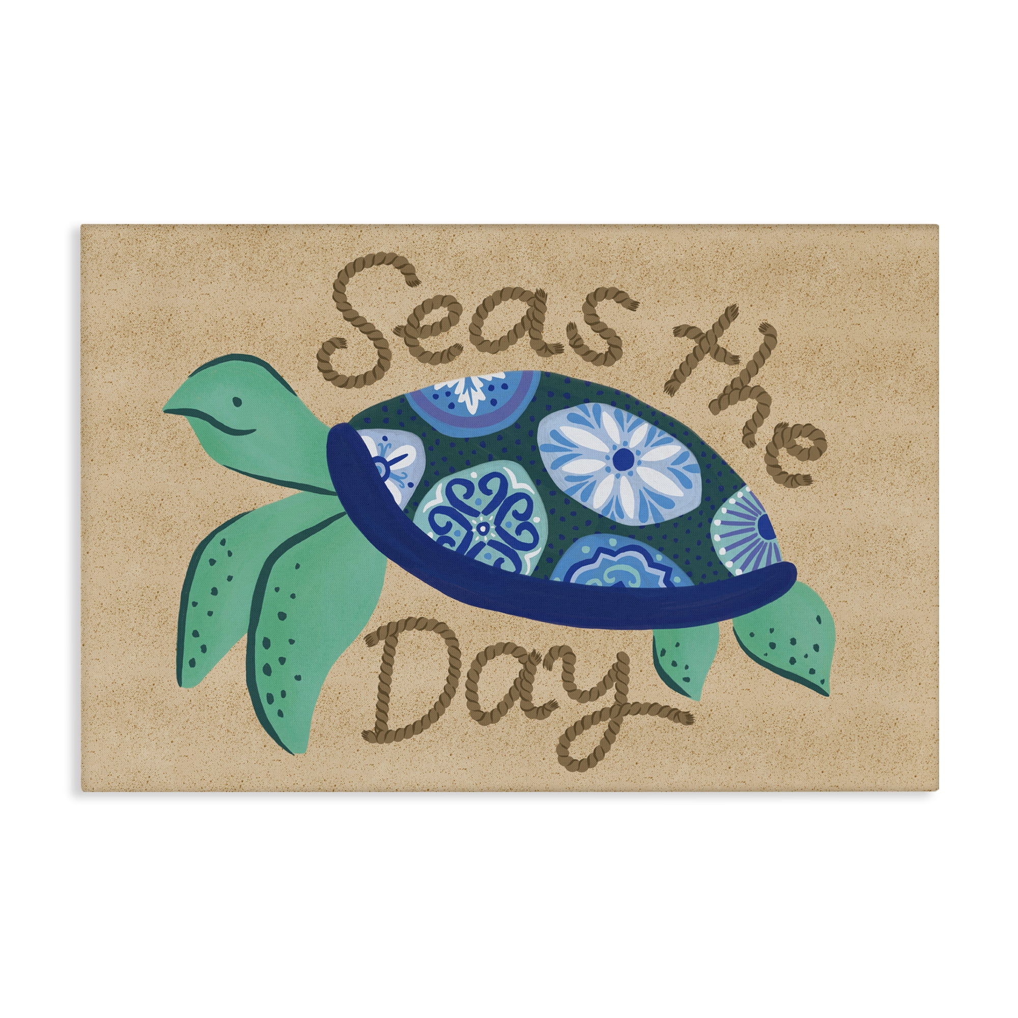 Seas The Day Turtle Canvas Wall Art in Beige and Blue