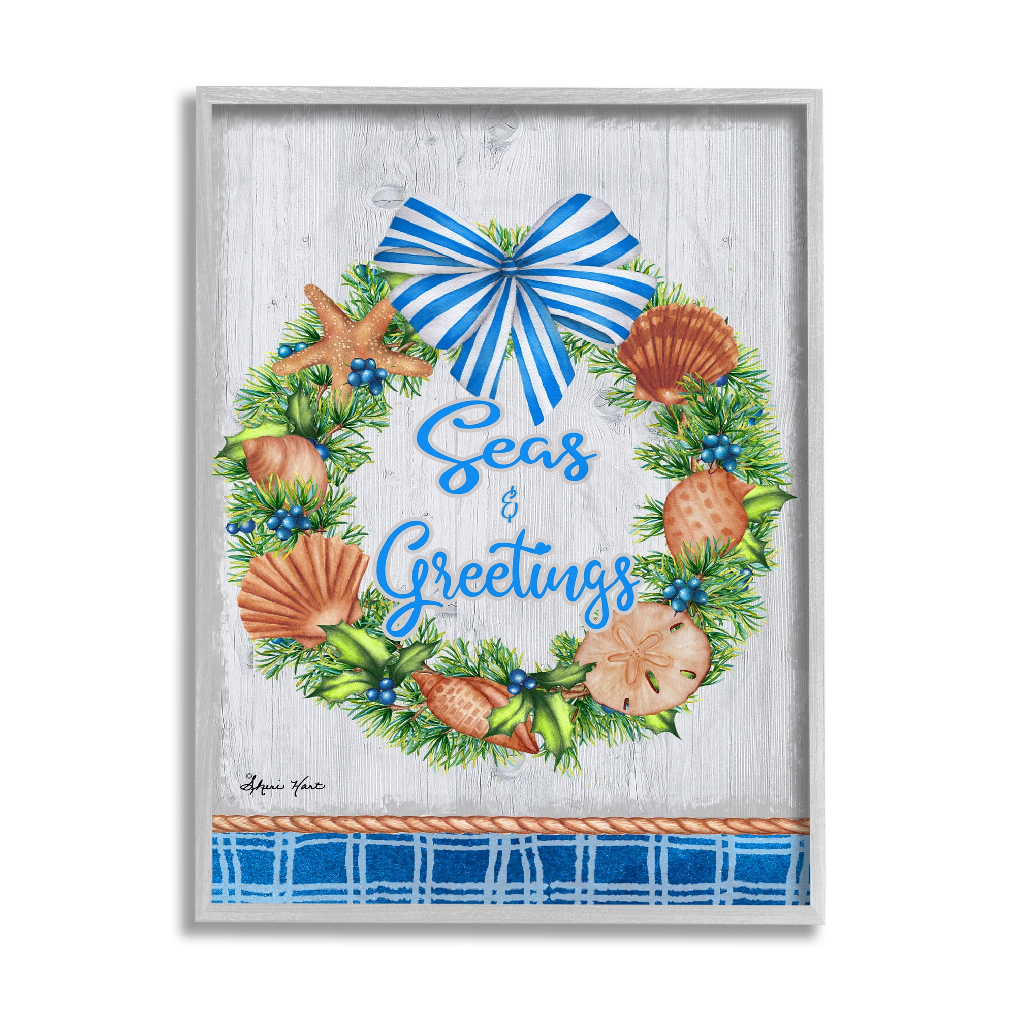 Stupell Industries Seas and Greetings Nautical Holiday Wreath Gray Framed Design by Sheri Hart