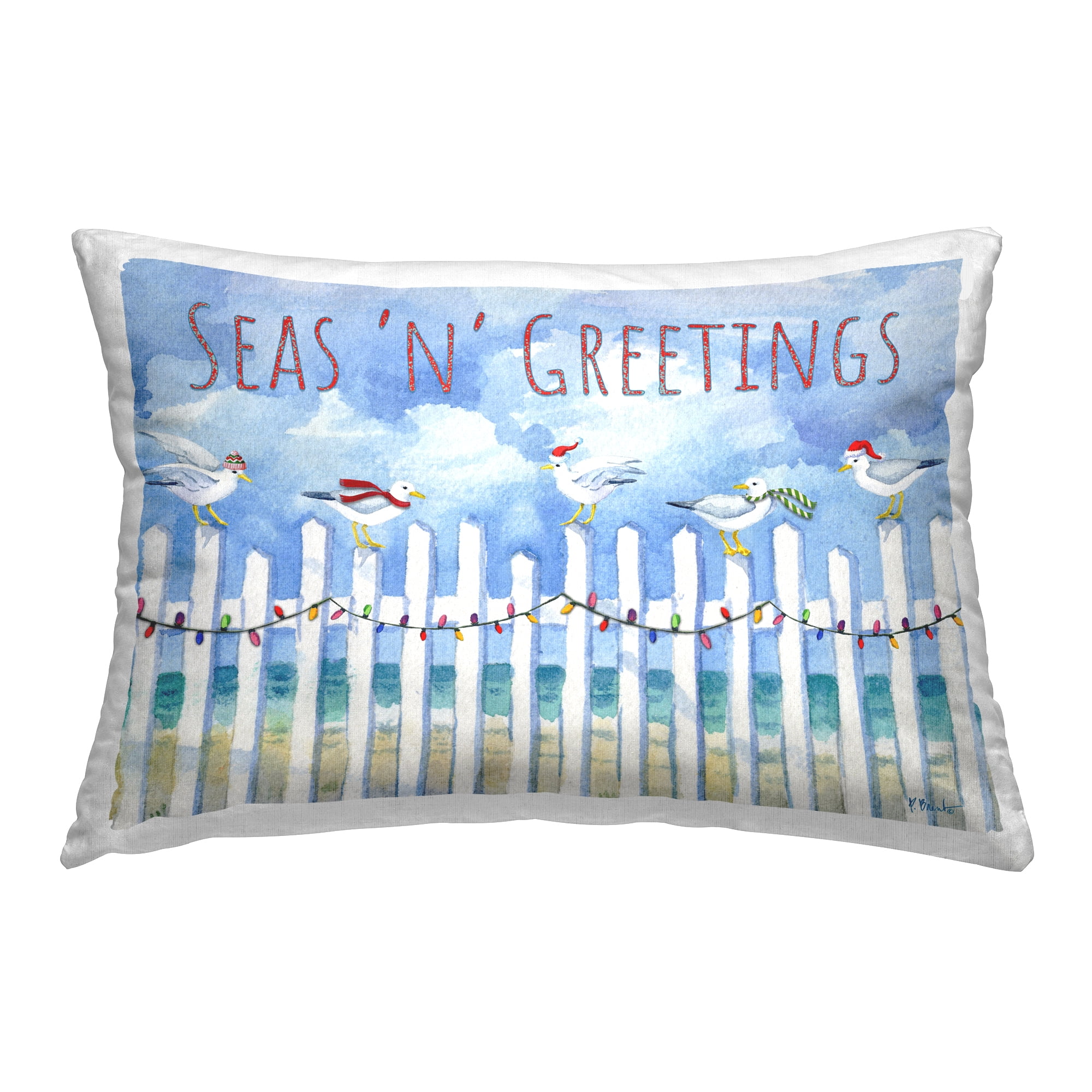 Stupell Industries Seas 'n' Greetings Seagulls Decorative Printed Throw Pillow Design by Paul Brent.