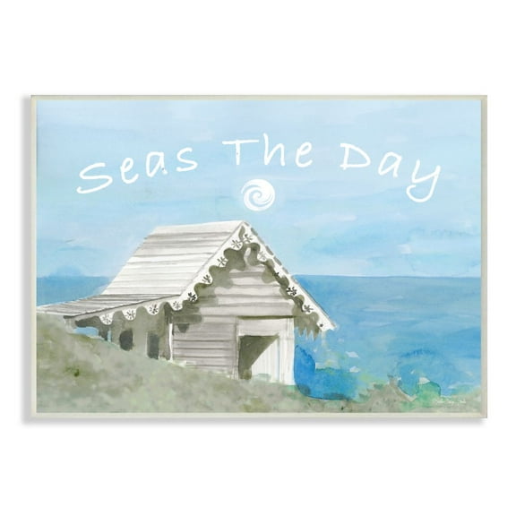 Stupell Industries Seas the Day Phrase Nautical Motivational Pun Wall Plaque Design by Stellar Design Studio