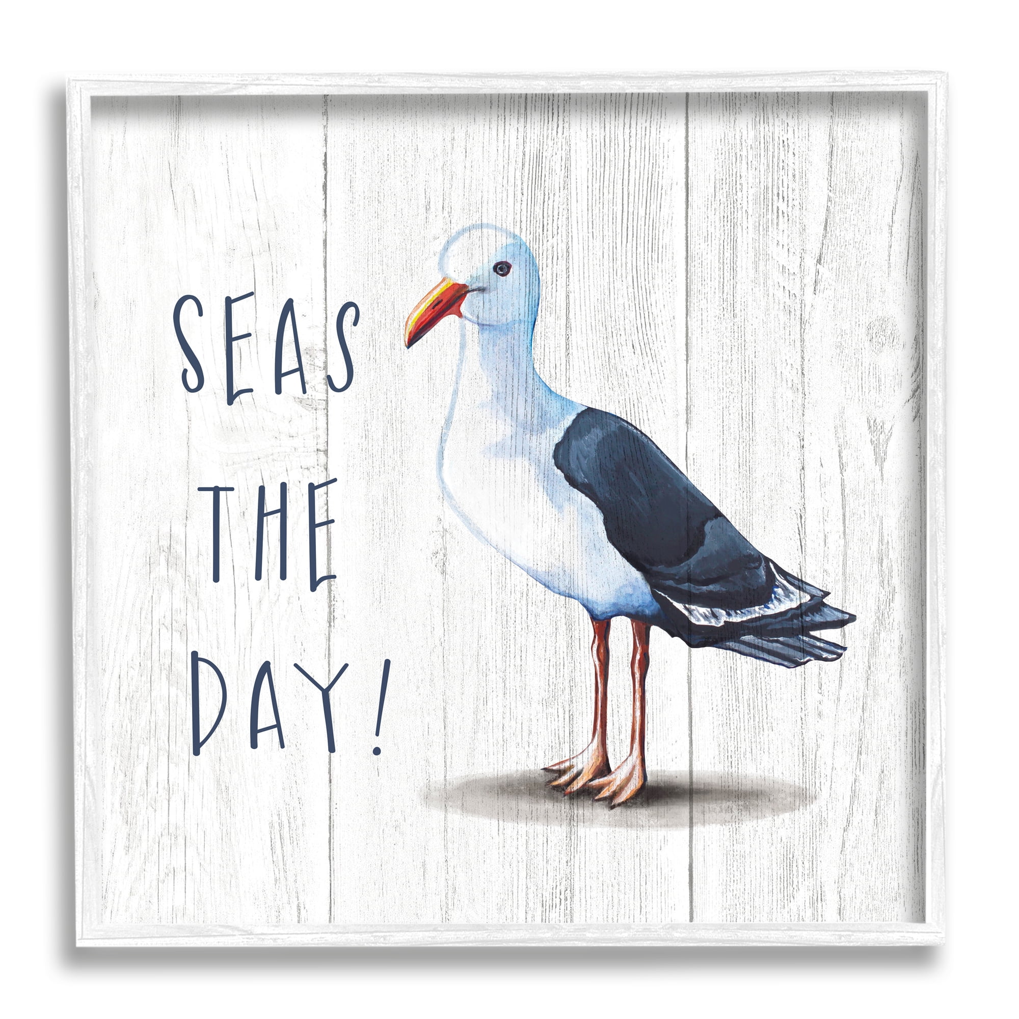 Stupell Industries Seas the Day Sentiment Rustic Nautical Seagull Bird, 24 x 24, Designed by Elizabeth Tyndall