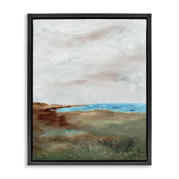 Stupell Industries Seascape Brushed Landscape Landscape & Nature Painting Black Floater Framed Canvas Art Print Wall Art, 17 x 21