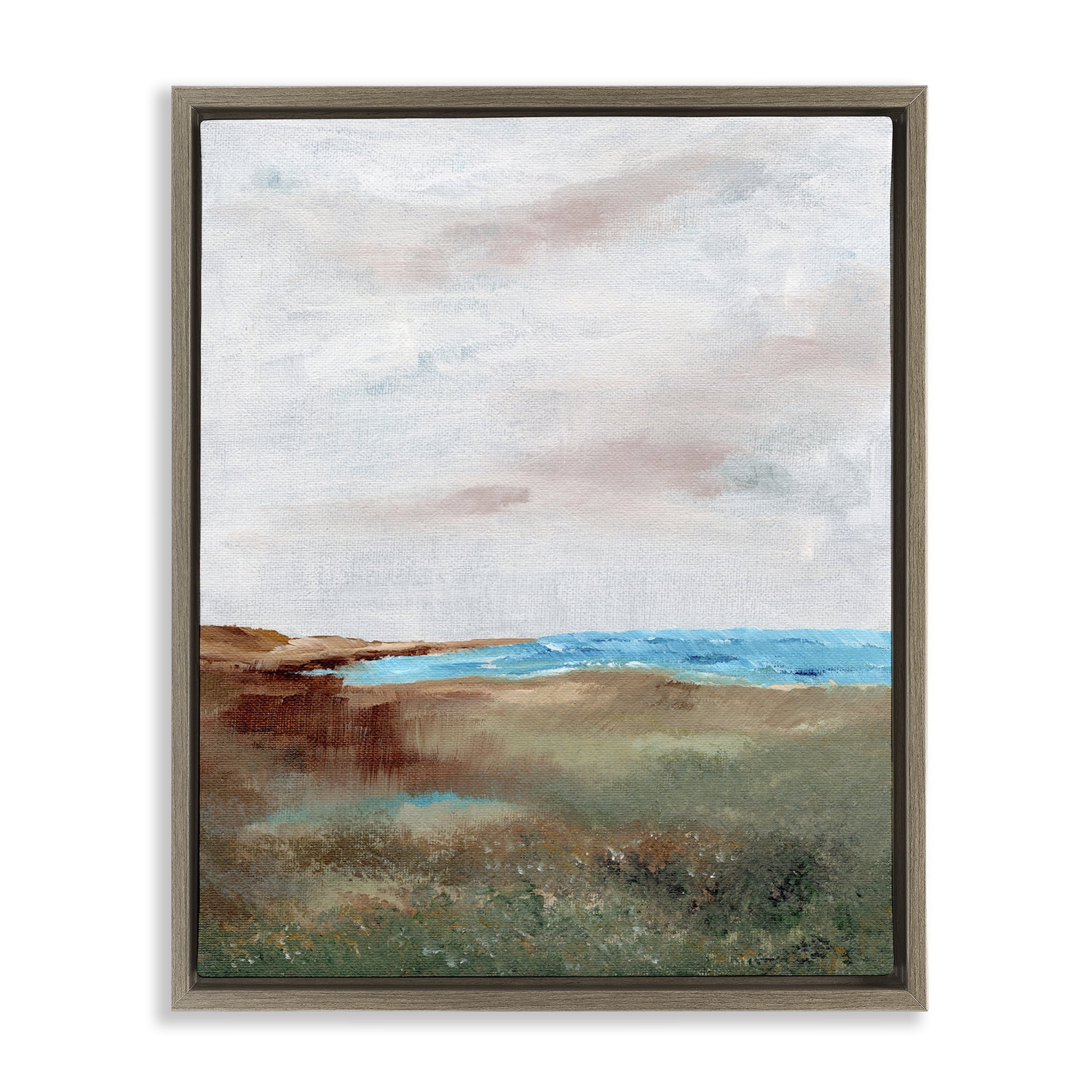 Stupell Industries Seascape Brushed Landscape Landscape & Nature Painting Brown Floater Framed Canvas Art Print Wall Art, 17 x 21