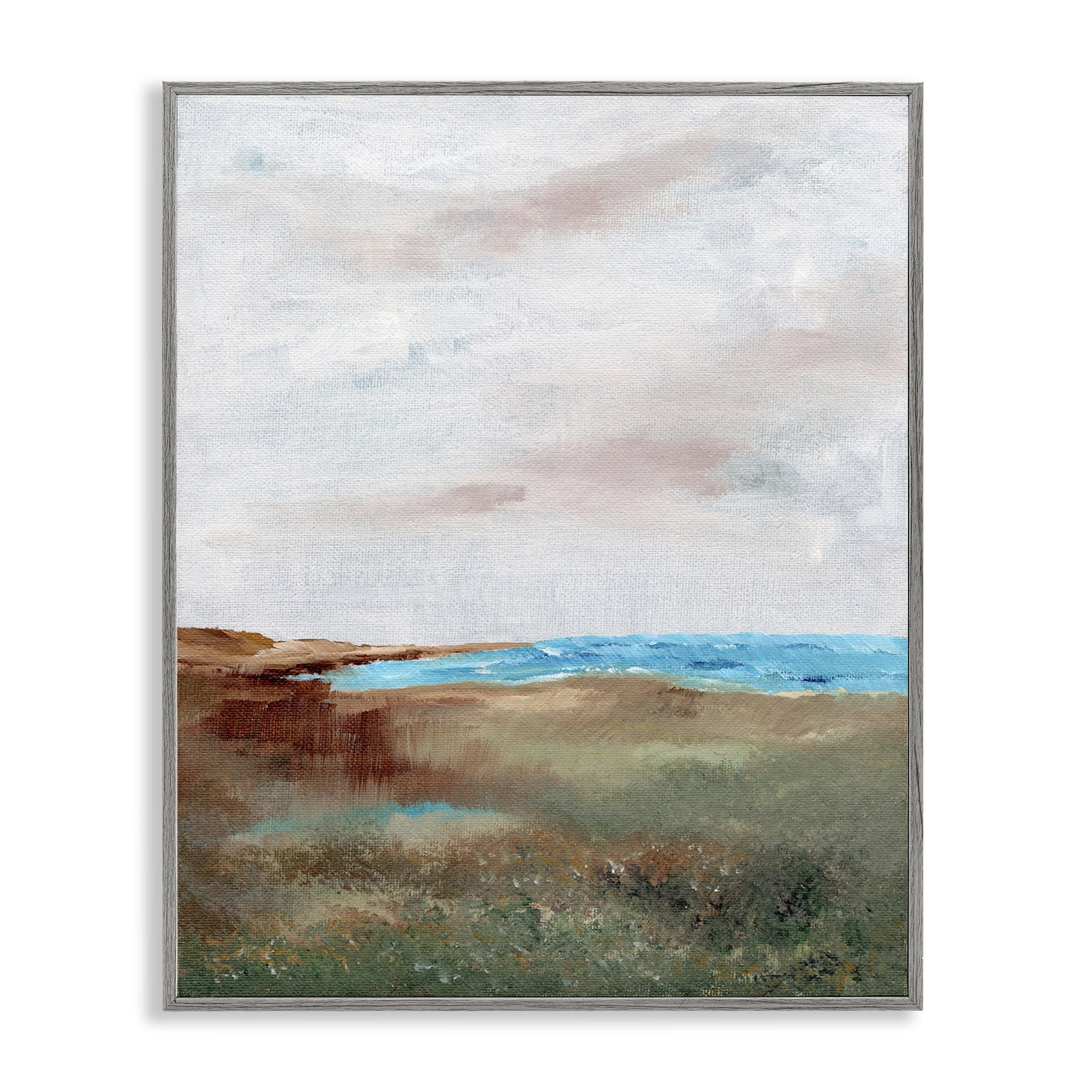 Stupell Industries Seascape Brushed Landscape Landscape & Nature Painting Gray Framed Art Print Wall Art, 16 x 20