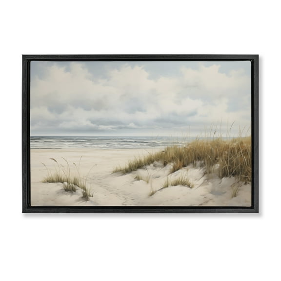 Stupell Industries Seascape with Soft Grasses Landscape & Nature Painting Black Floater Framed Canvas Art Print Wall Art, 25 x 17