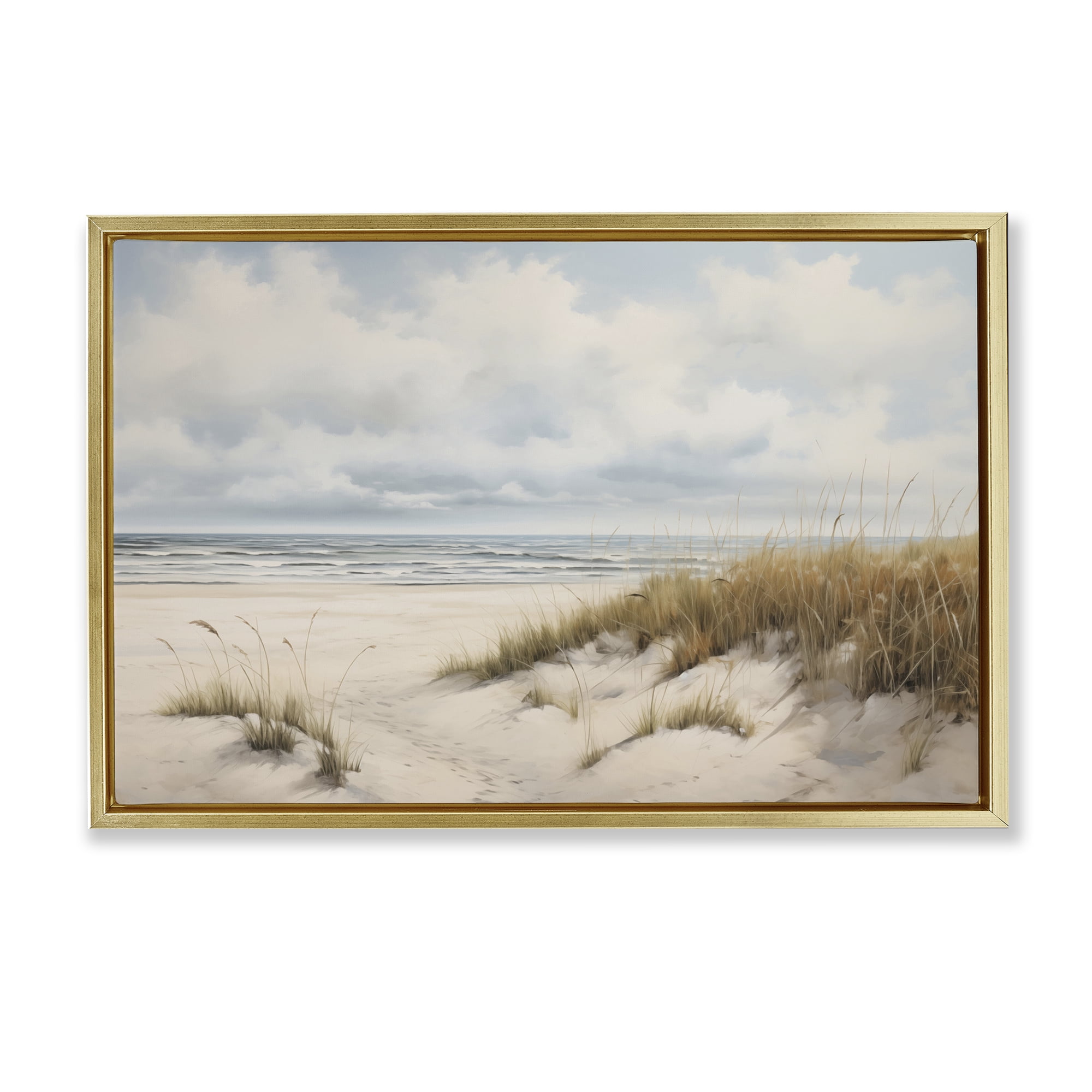 Stupell Industries Seascape with Soft Grasses Landscape & Nature Painting Gold Floater Framed Canvas Art Print Wall Art, 31 x 21