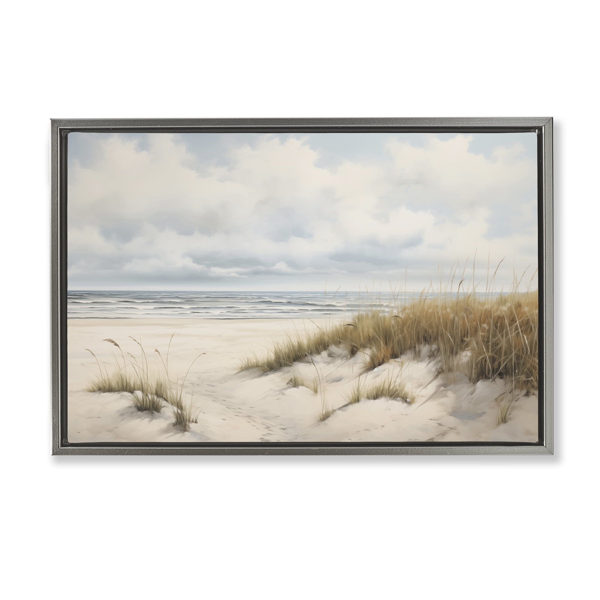 Stupell Industries Seascape with Soft Grasses Landscape & Nature Painting Gray Floater Framed Canvas Art Print Wall Art, 25 x 17