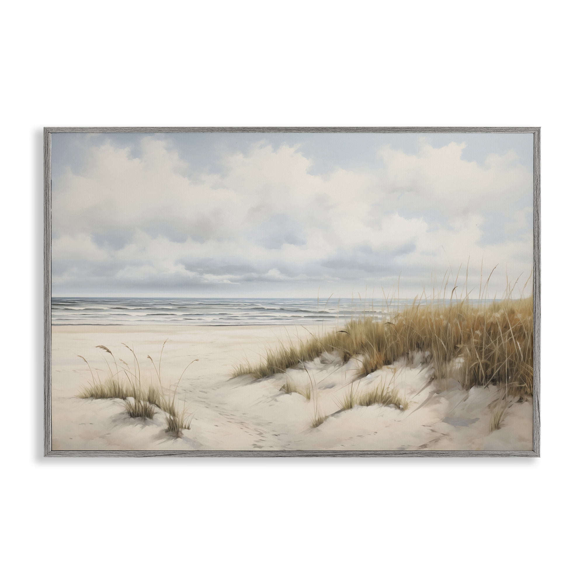 Stupell Industries Seascape with Soft Grasses Landscape & Nature Painting Gray Framed Art Print Wall Art, 24 x 16