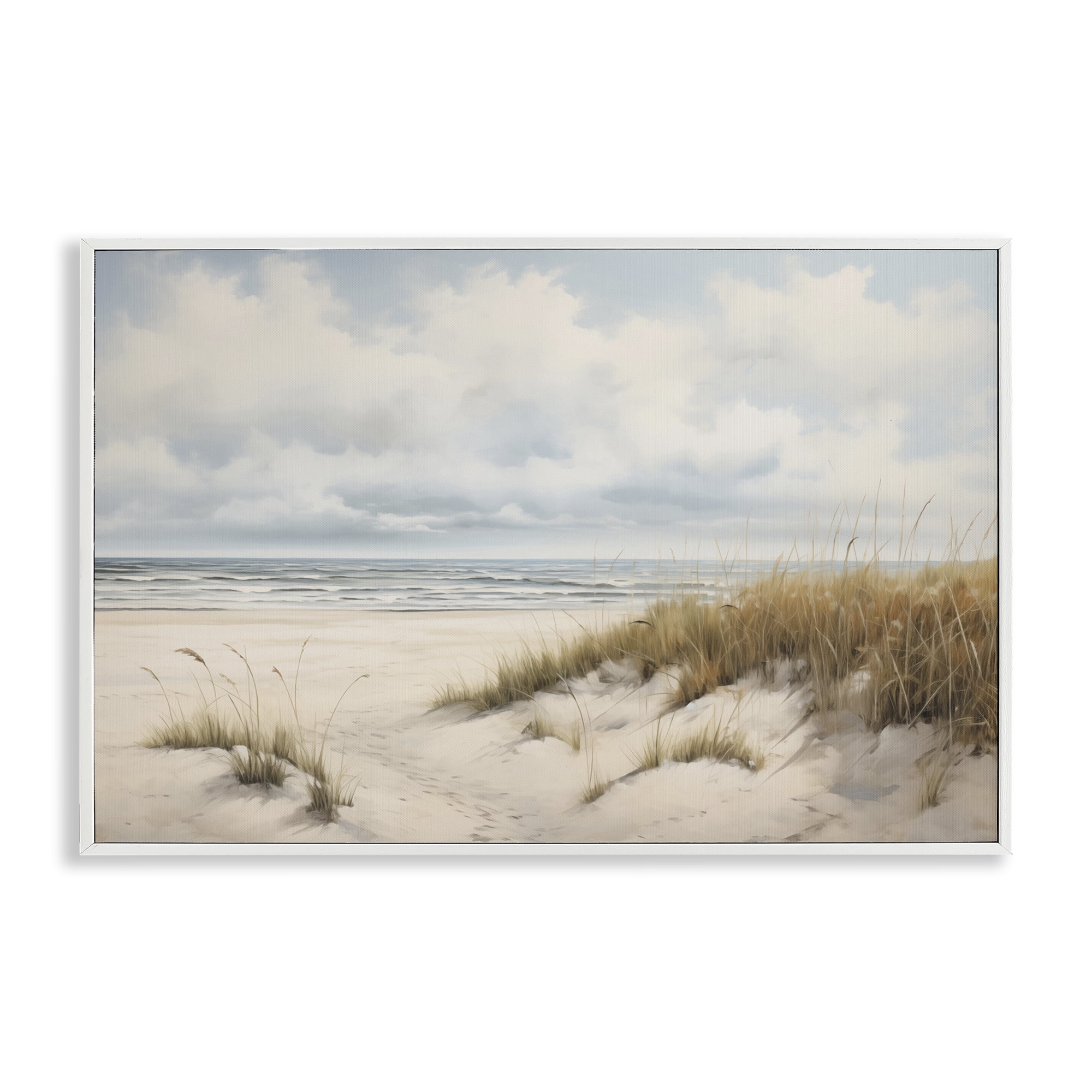 Stupell Industries Seascape with Soft Grasses Landscape & Nature Painting White Framed Art Print Wall Art, 24 x 16