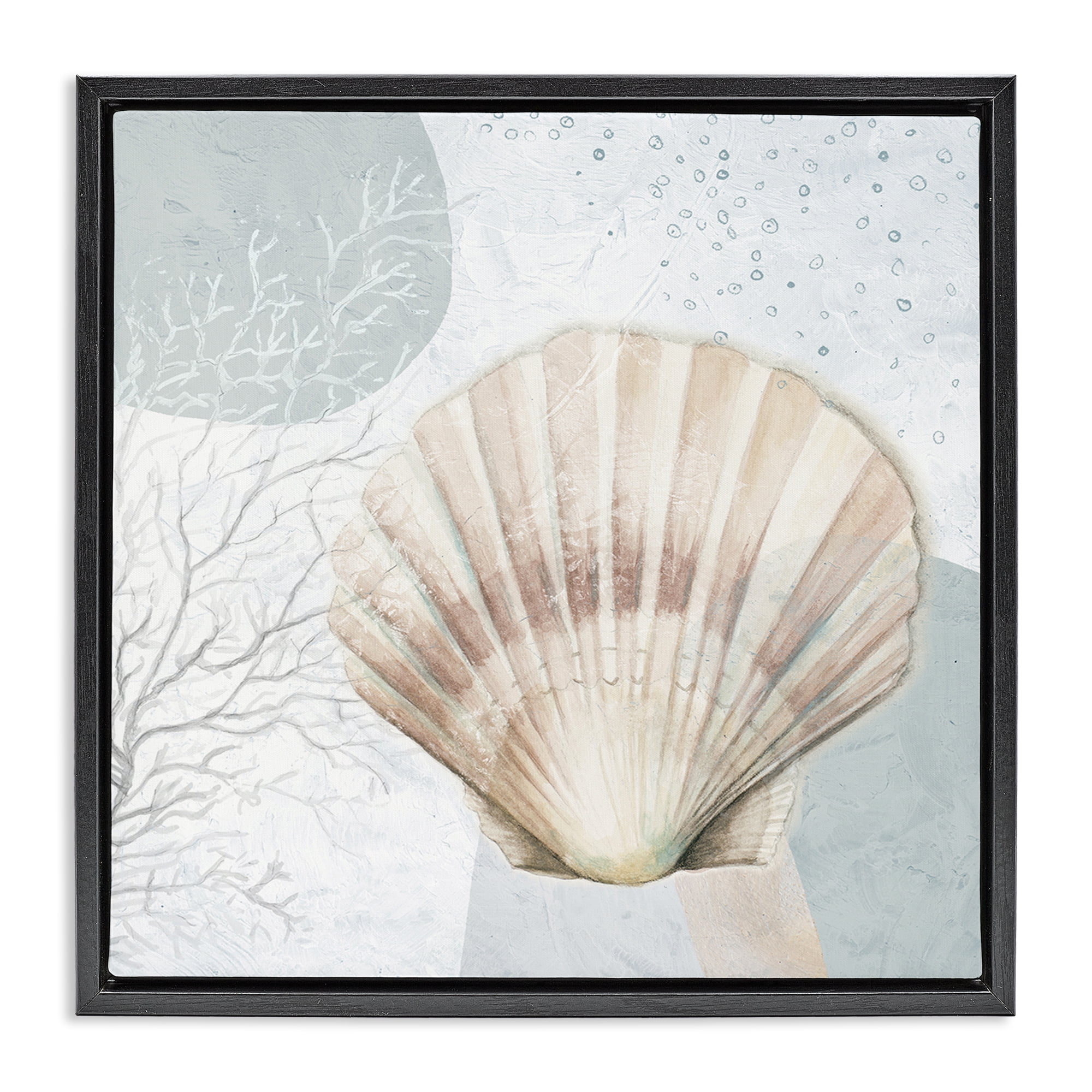 Stupell Industries Seashell Circle Pattern Coastal Painting Black Floater Framed Canvas Art Print Wall Art, 25 x 25