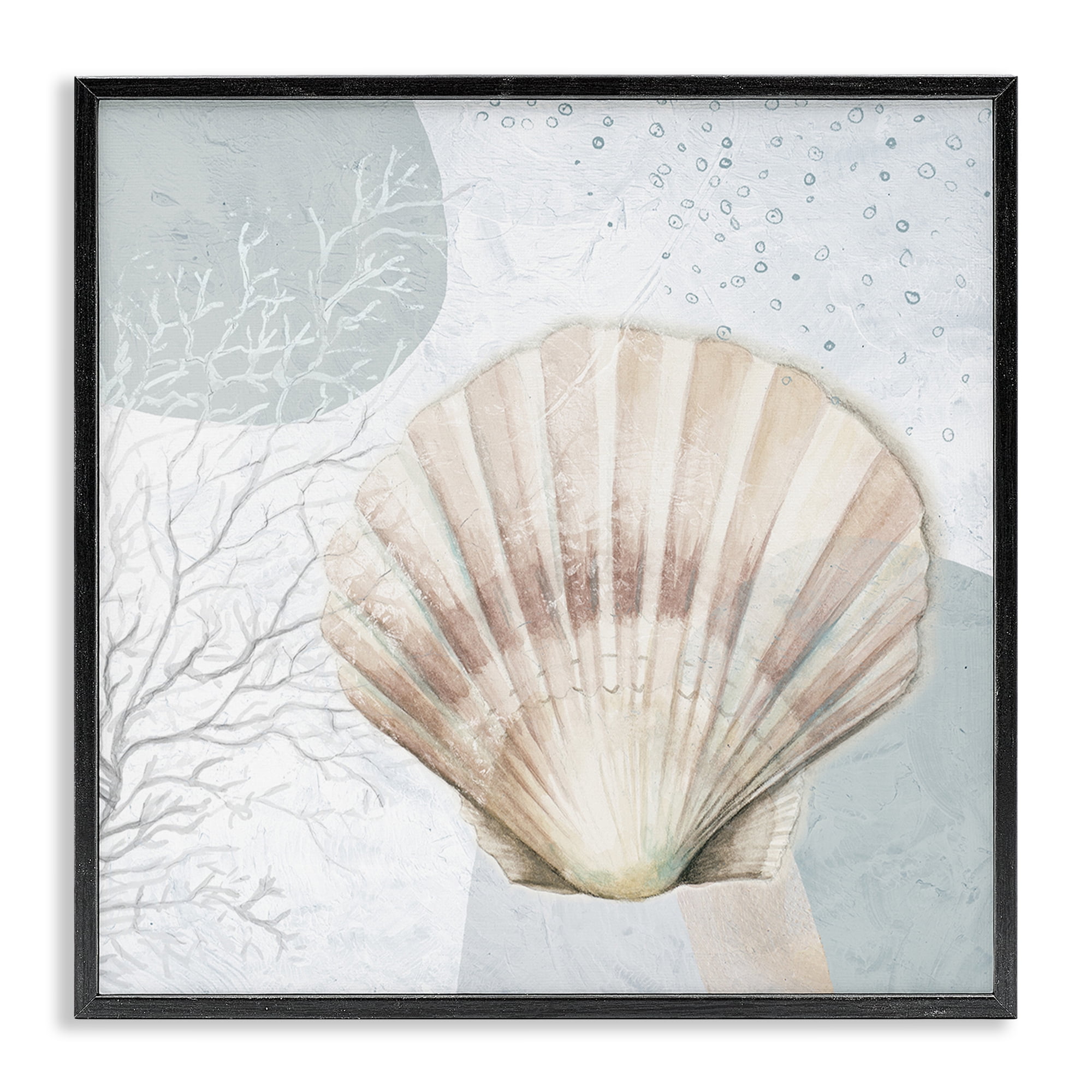 Stupell Industries Seashell Circle Pattern Coastal Painting Black Framed Art Print Wall Art, 17 x 17