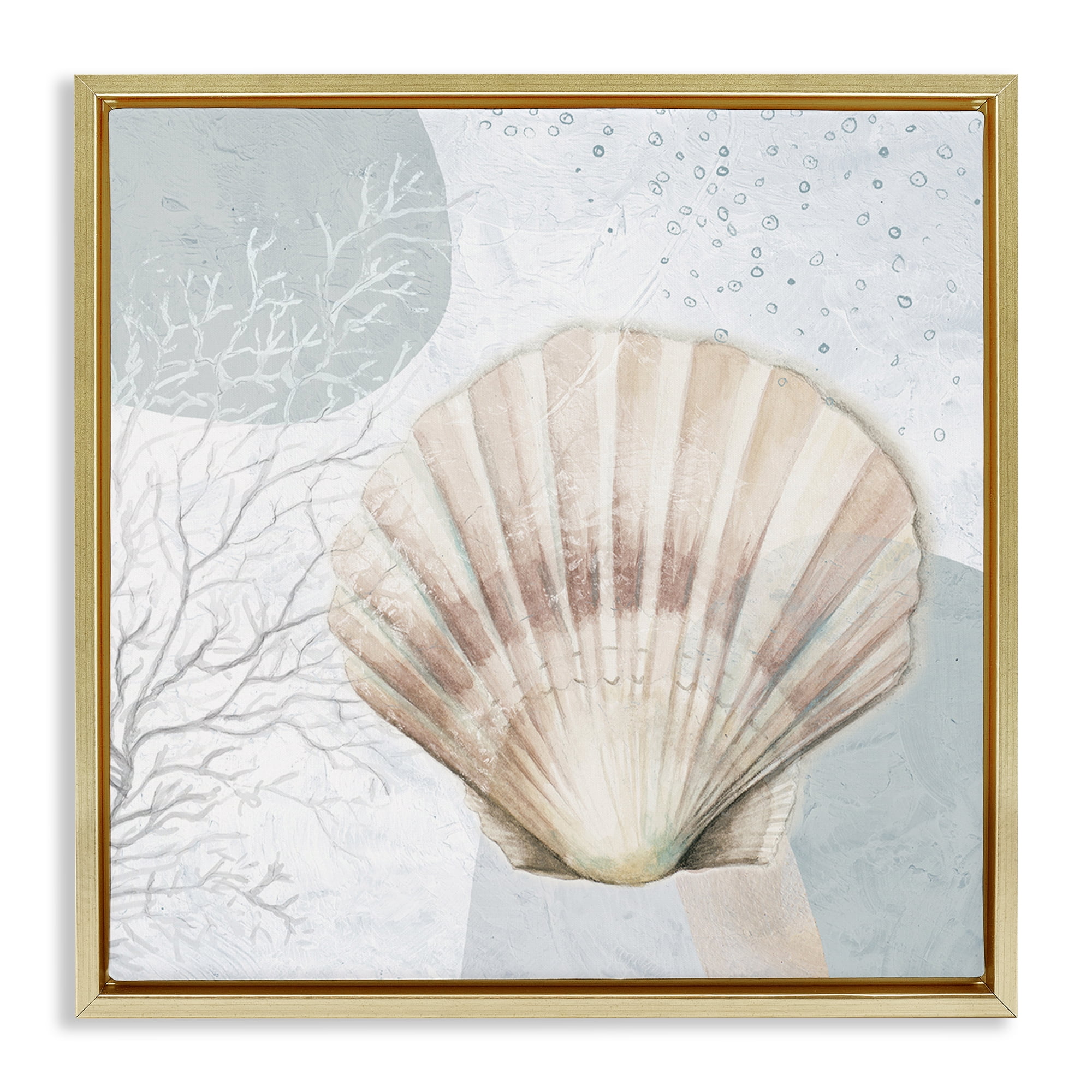 Stupell Industries Seashell Circle Pattern Coastal Painting Gold Floater Framed Canvas Art Print Wall Art, 25 x 25
