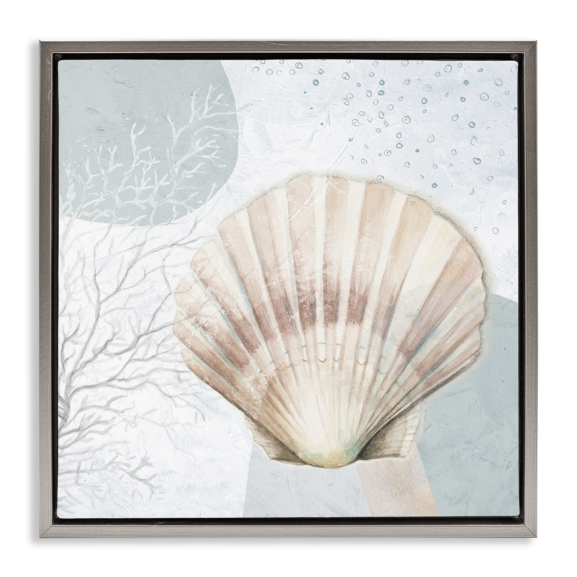 Stupell Industries Seashell Circle Pattern Coastal Painting Gray Floater Framed Canvas Art Print Wall Art, 18 x 18