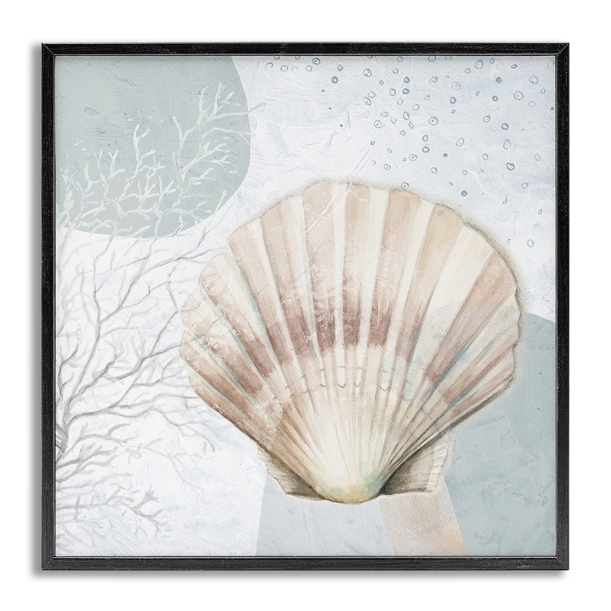 Stupell Industries Seashell Circle Pattern Coastal Painting Gray Framed Art Print Wall Art, 12 x 12