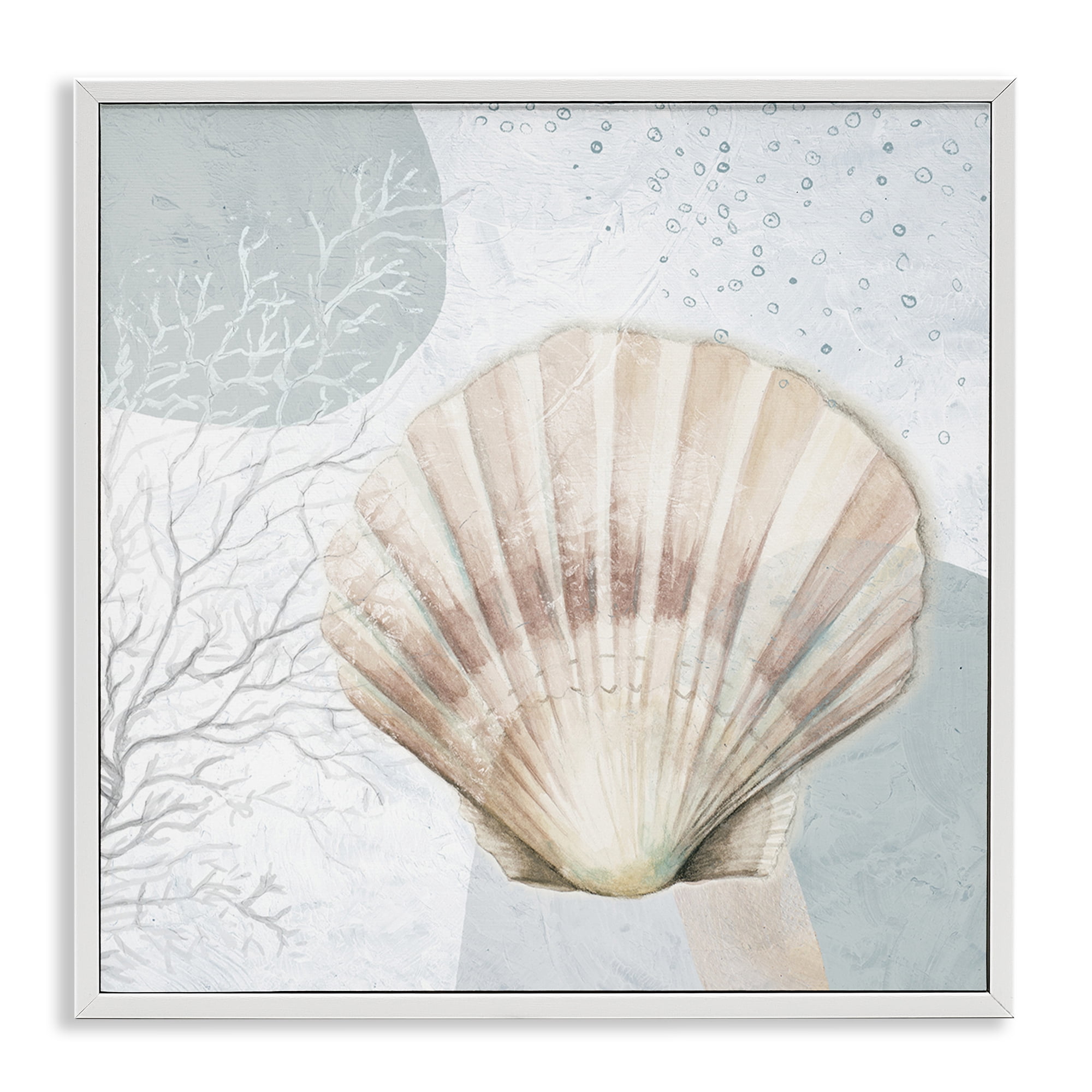 Stupell Industries Seashell Circle Pattern Coastal Painting White Framed Art Print Wall Art, 24 x 24