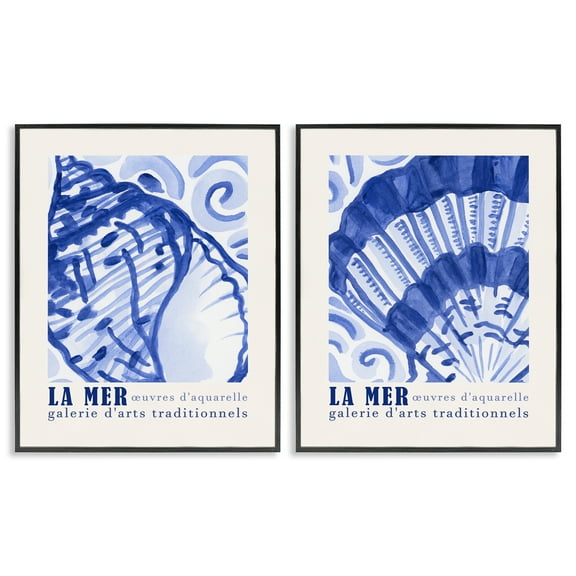 Stupell Industries Seashell Gallery Posters Nautical & Beach Painting Black Framed Art Print Wall Art, 11 x 14, Set of 2