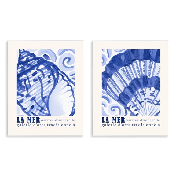 Stupell Industries Seashell Gallery Posters Nautical & Beach Painting Unframed Art Print Wall Art, 11 x 14, Set of 2