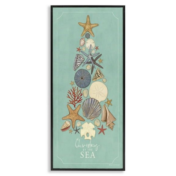Stupell Industries Seashell Holiday Tree Holiday Painting Black Framed Art Print Wall Art, 10 x 24
