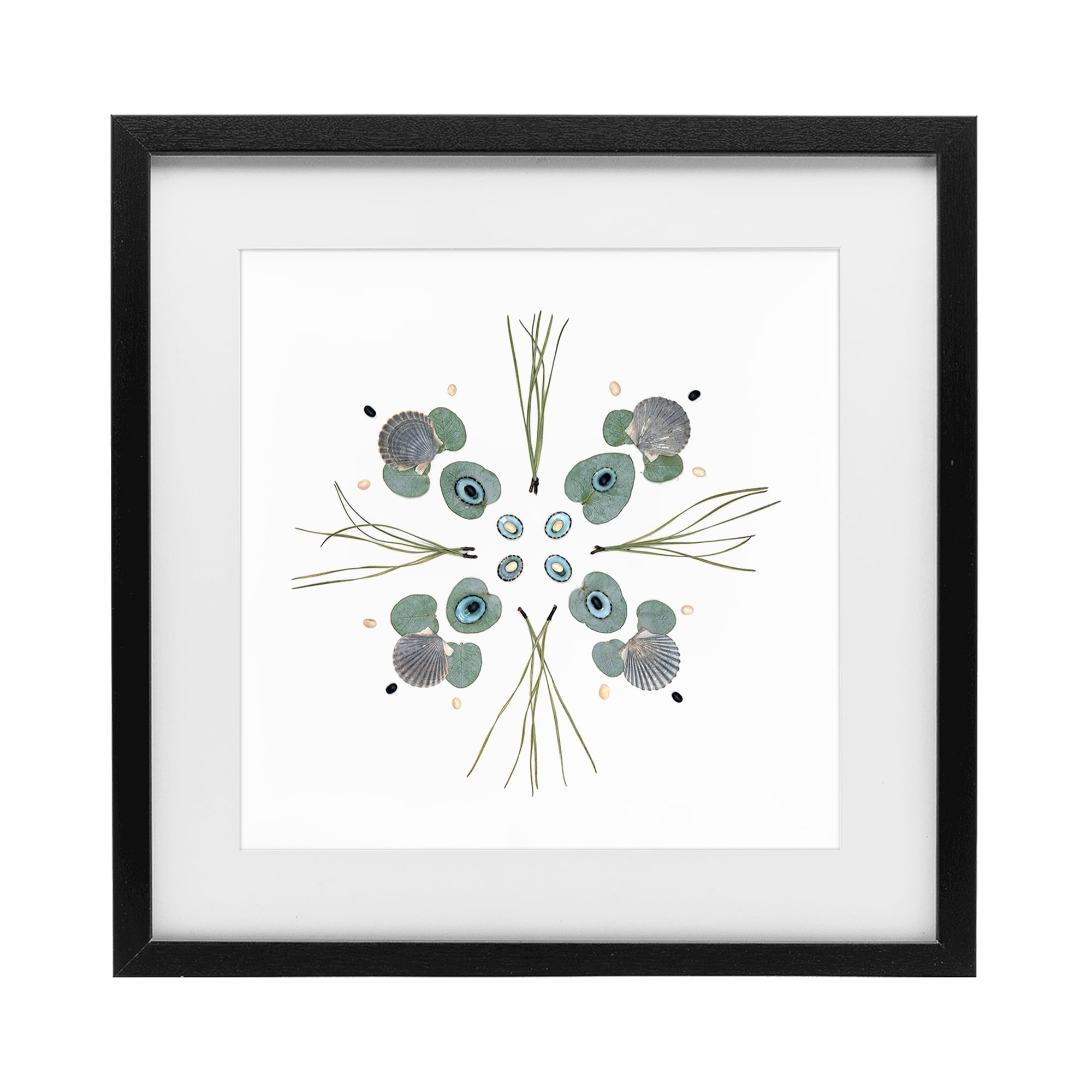 Stupell Industries Seashell & Leaf Symmetry Black Framed Print Under Glass, design by Beth Adoette