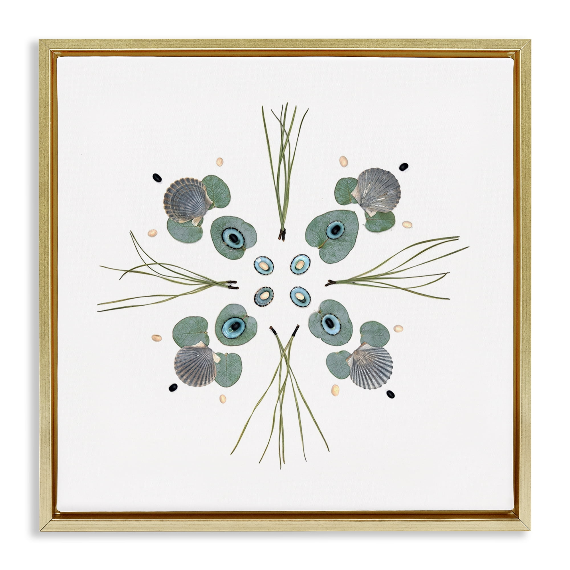 Stupell Industries Seashell & Leaf Symmetry Gold Framed Floater Canvas Wall Art, design by Beth Adoette