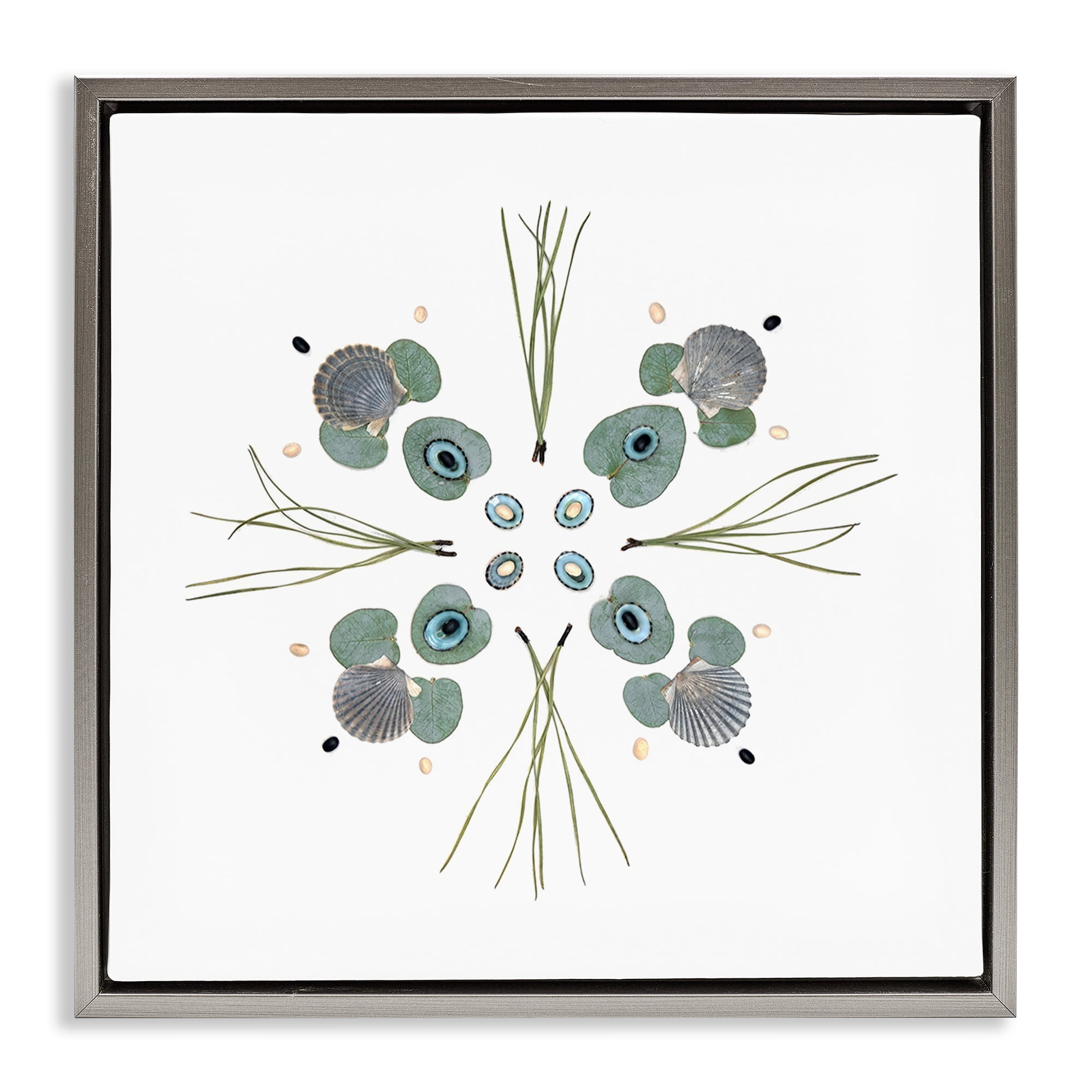 Stupell Industries Seashell & Leaf Symmetry Gray Framed Floater Canvas Wall Art, design by Beth Adoette