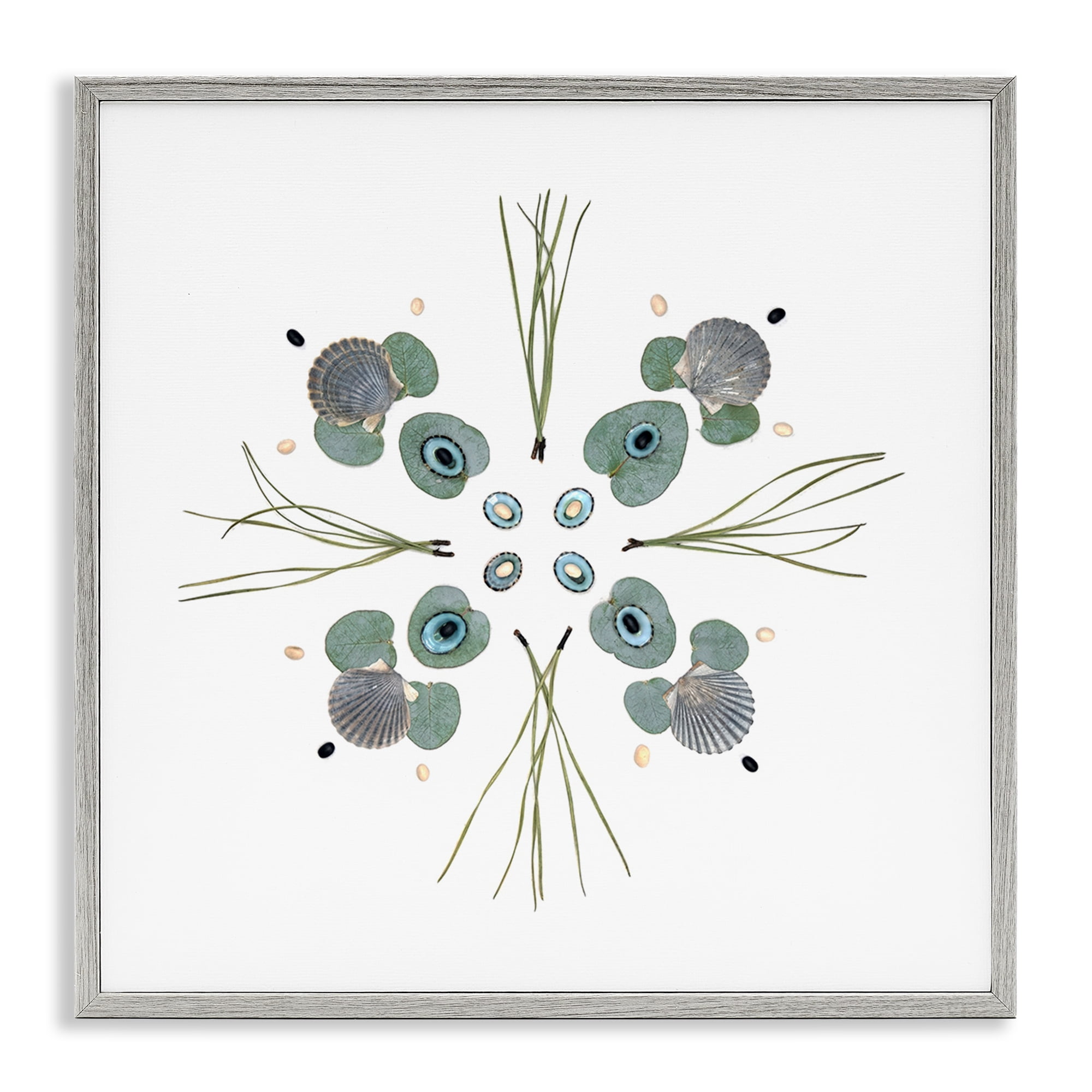 Stupell Industries Seashell & Leaf Symmetry Gray Framed Giclee Art, design by Beth Adoette
