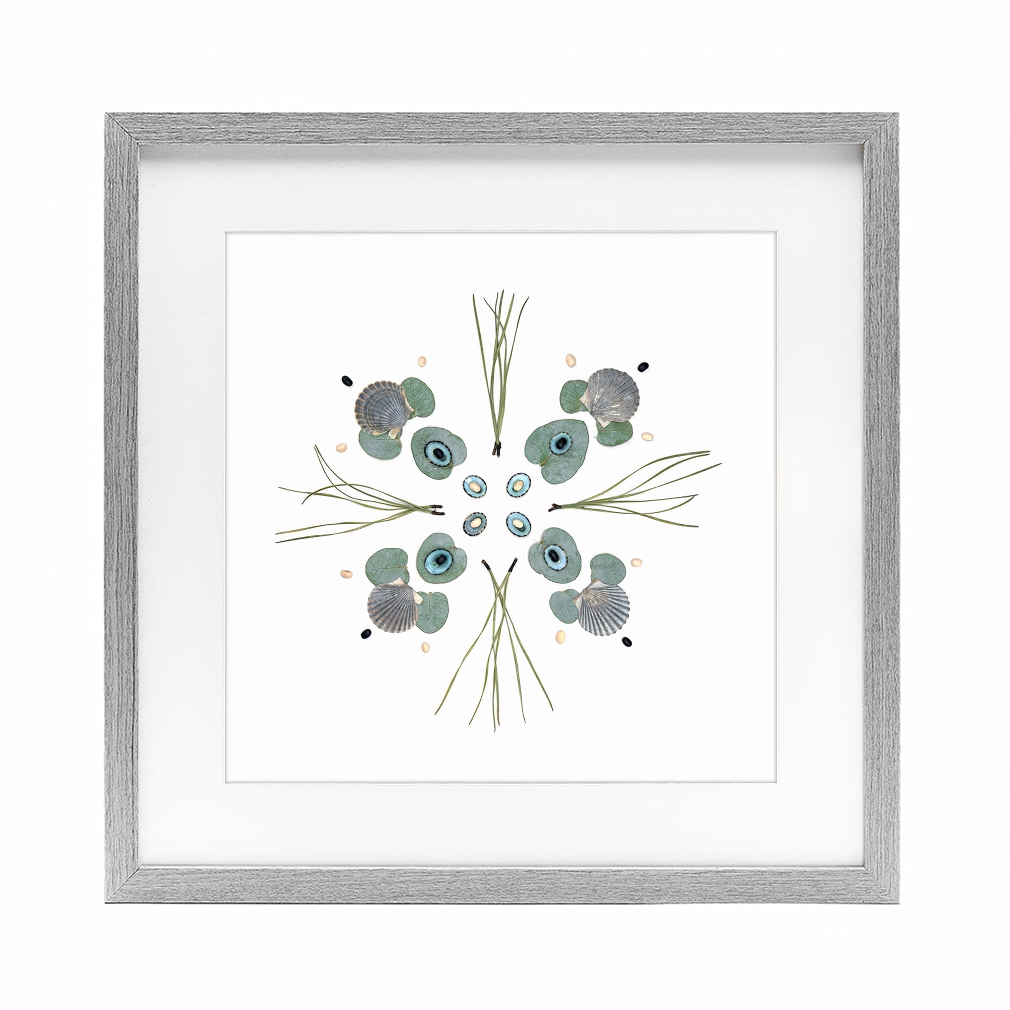 Stupell Industries Seashell & Leaf Symmetry Gray Framed Print Under Glass, design by Beth Adoette