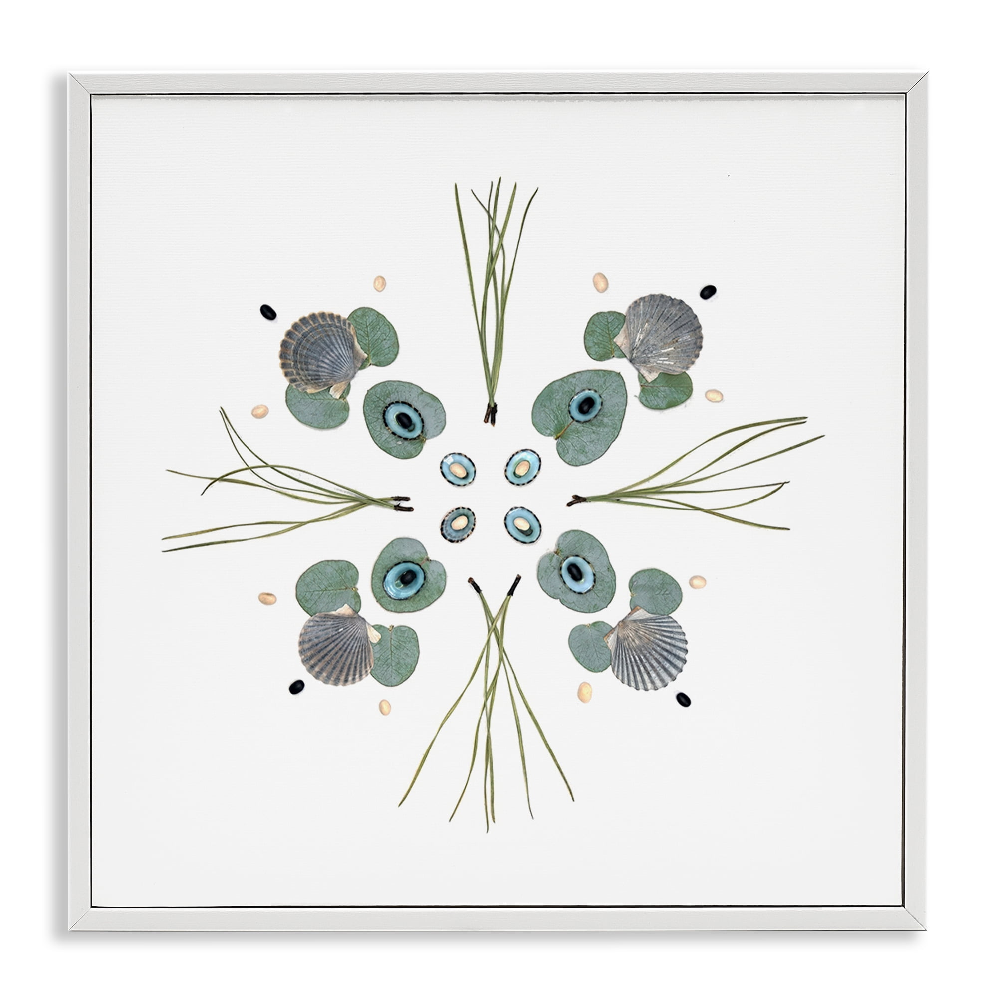 Stupell Industries Seashell & Leaf Symmetry White Framed Giclee Art, design by Beth Adoette