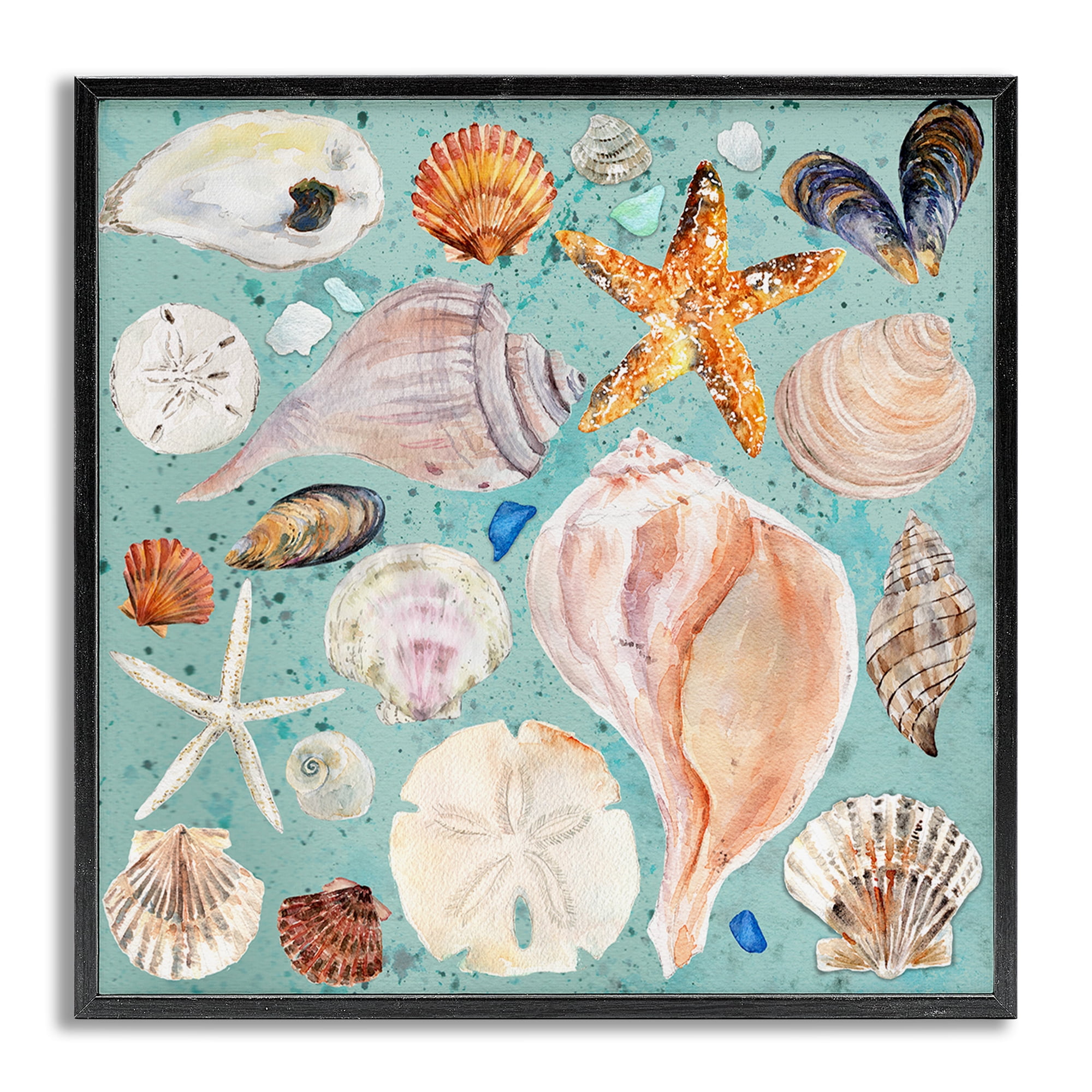 Stupell Industries Seashell Puzzle Pattern Coastal Painting Gray Framed Art Print Wall Art, 12 x 12