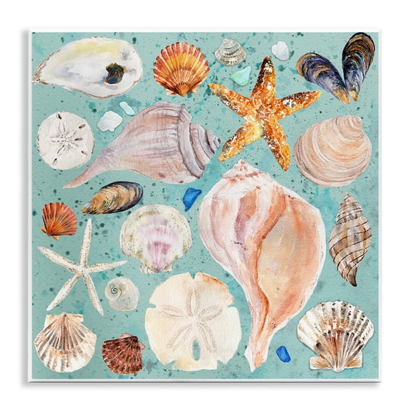 Stupell Industries Seashell Puzzle Pattern Coastal Painting Unframed Art Print Wall Art, 12 x 12