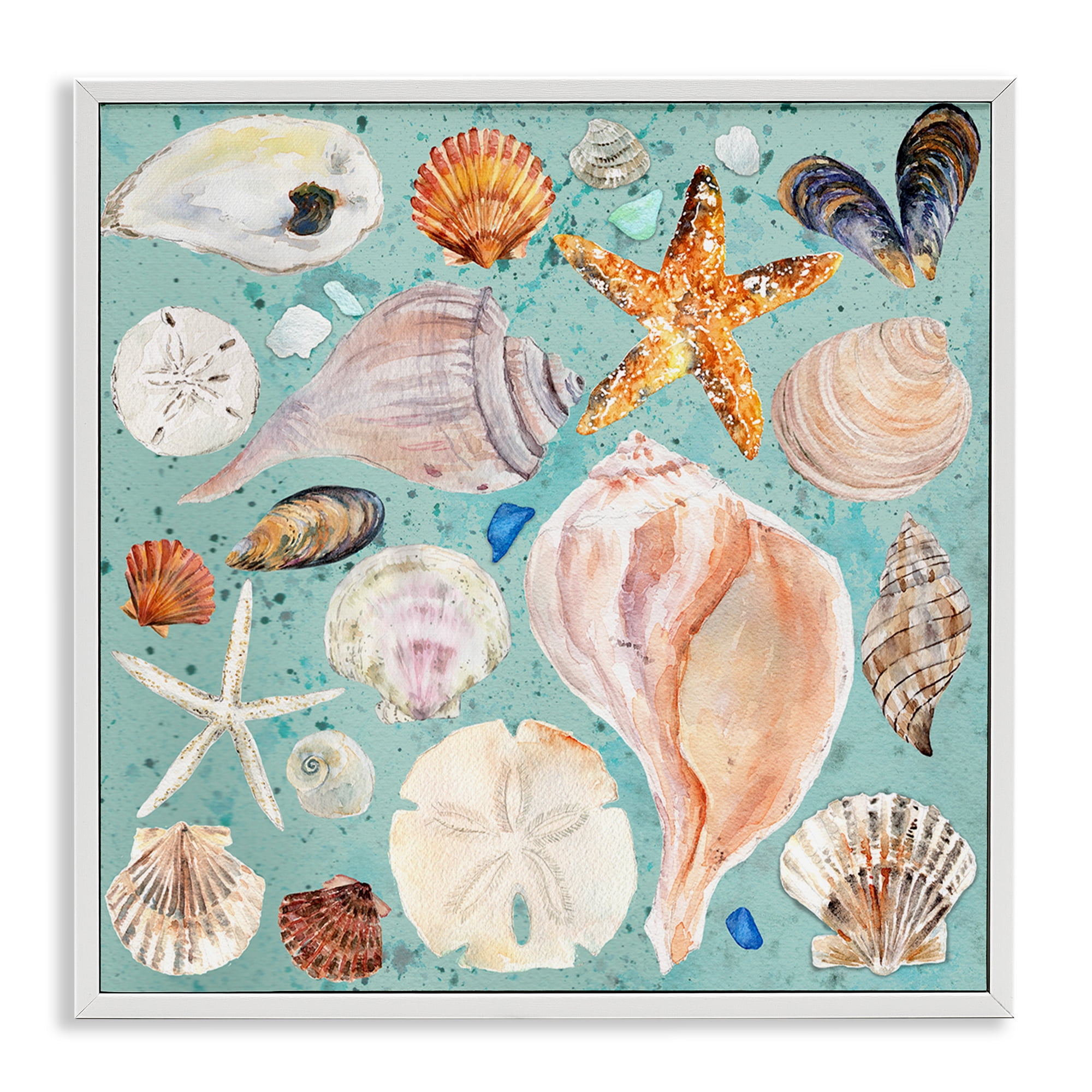 Stupell Industries Seashell Puzzle Pattern Coastal Painting White Framed Art Print Wall Art, 17 x 17