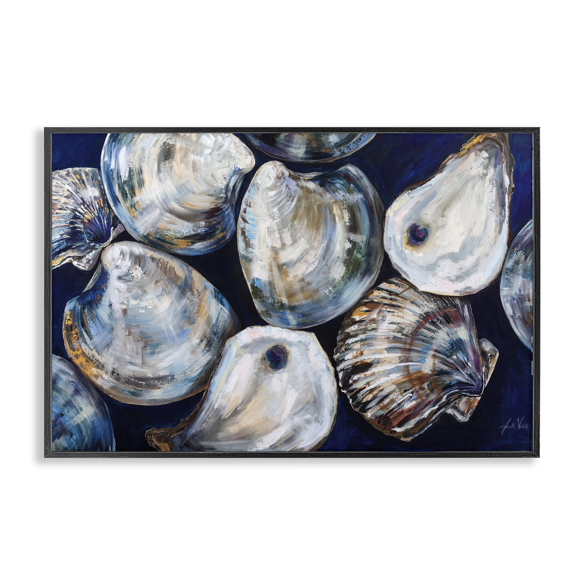Stupell Industries Seashell Shore Finds Nautical & Beach Painting Black ...
