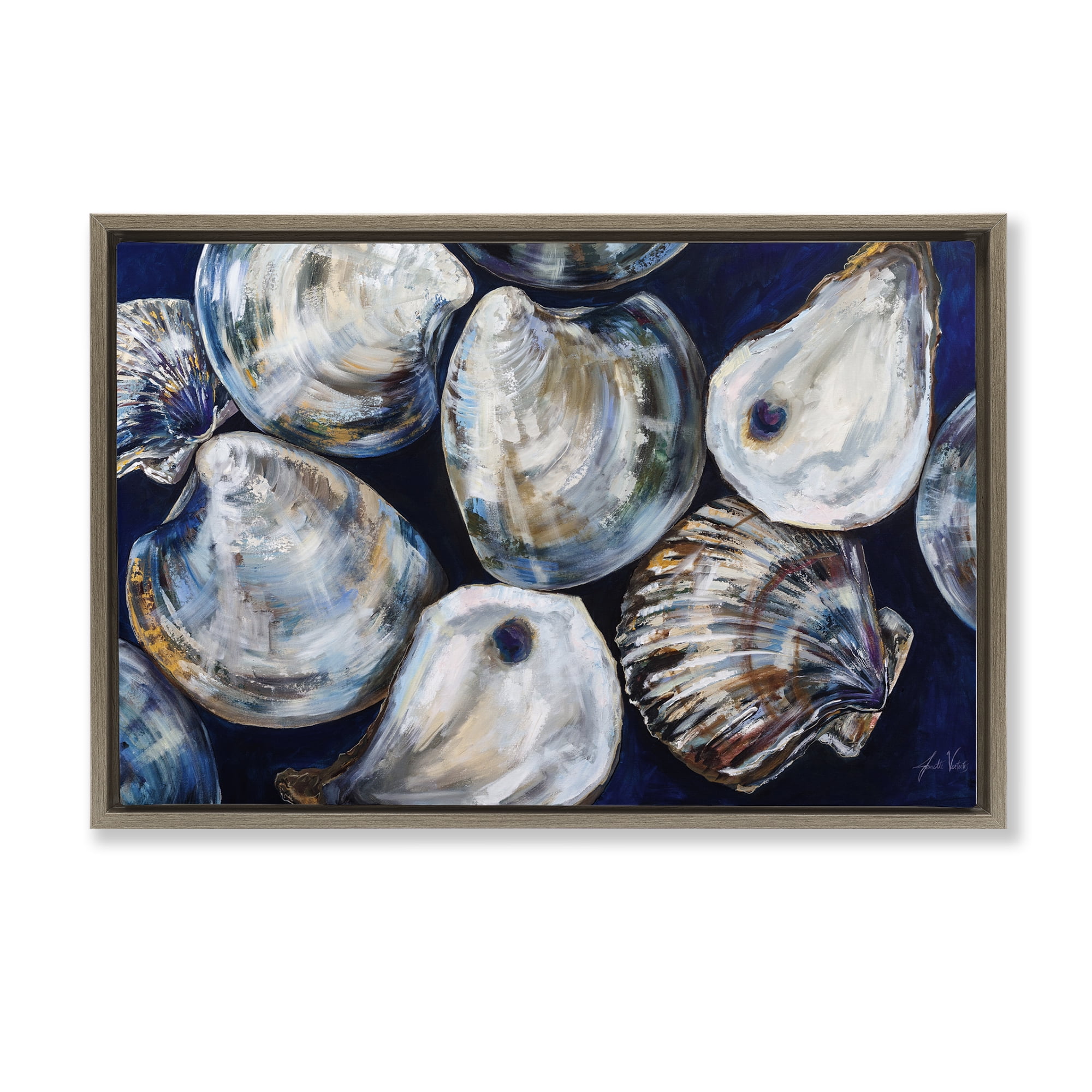 Stupell Industries Seashell Shore Finds Nautical & Beach Painting Brown Floater Framed Canvas Art Print Wall Art, 25 x 17