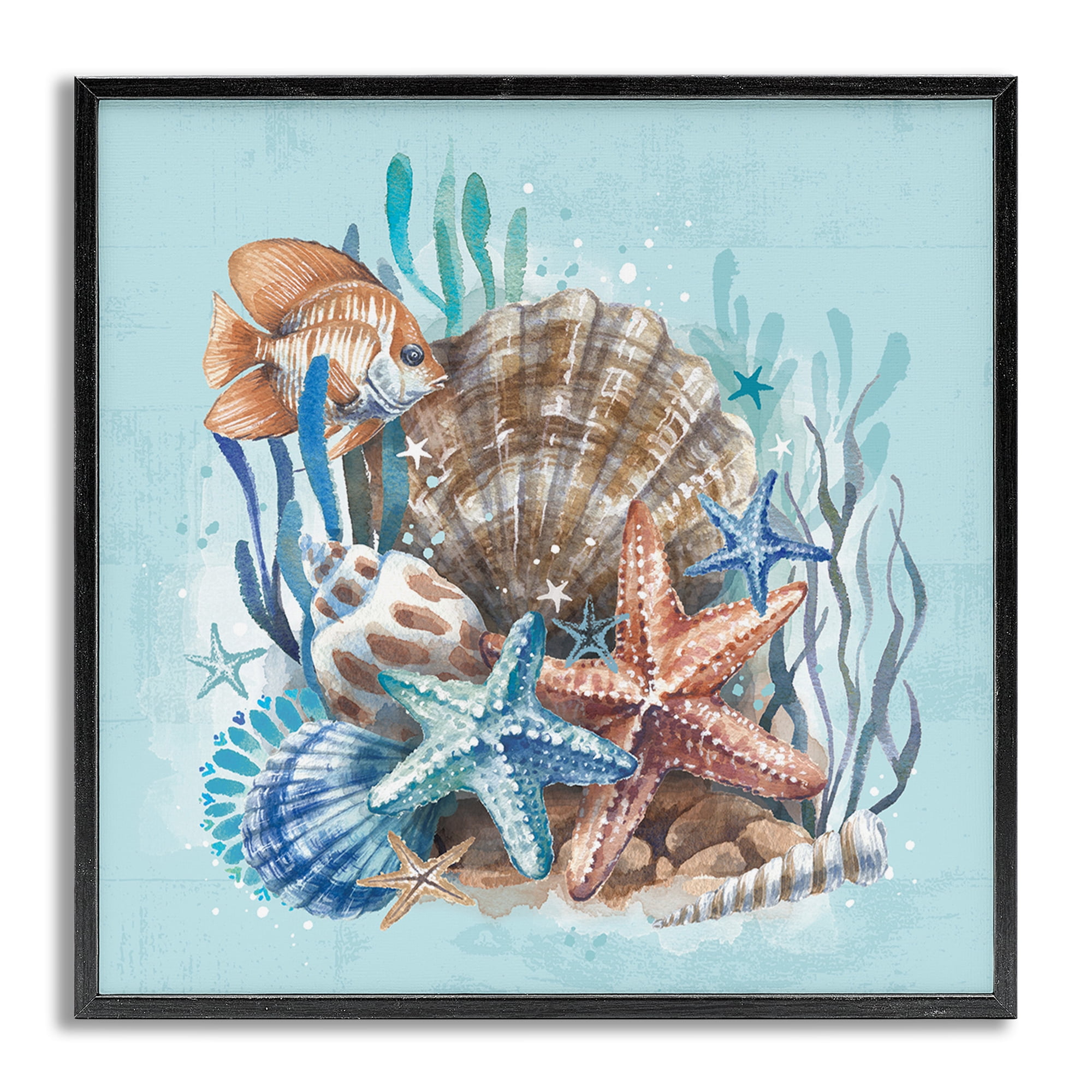 Stupell Industries Seashell Still Life Coastal Painting Gray Framed Art Print Wall Art, 24 x 24
