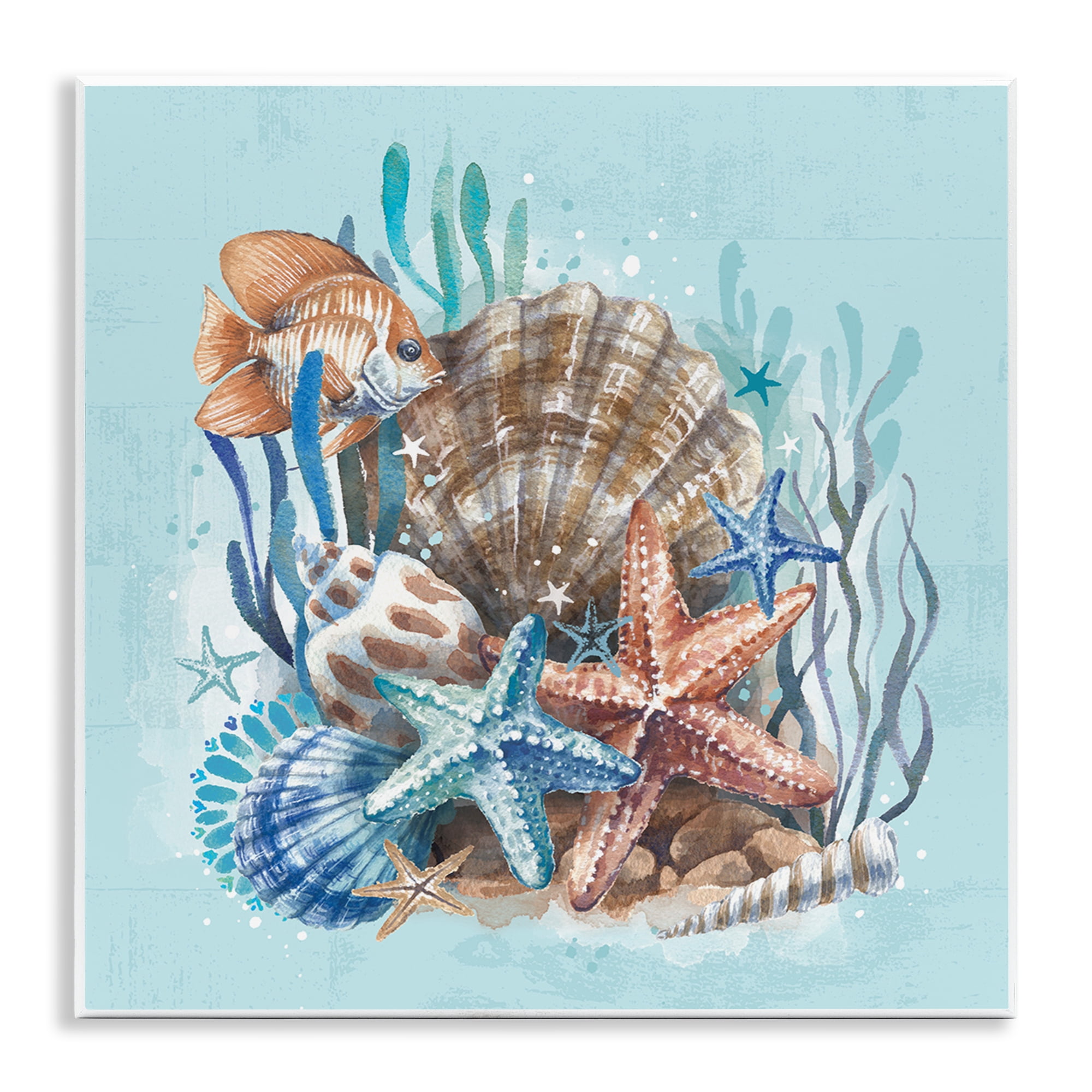 Stupell Industries Seashell Still Life Coastal Painting Unframed Art Print Wall Art, 12 x 12