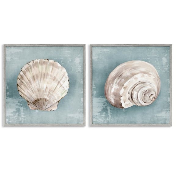 Stupell Industries Traditional Seashell Whispers of Shore Gray 2pc Framed Giclee Art Set, 12 x 12 each, by Eli Jones