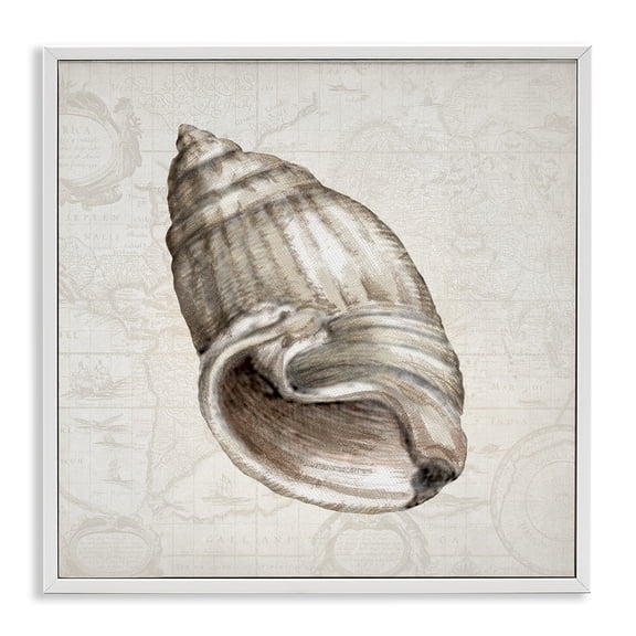 Stupell Industries Seashell over Vintage Map Animals Painting White Framed Art Print Wall Art, 12 x 12