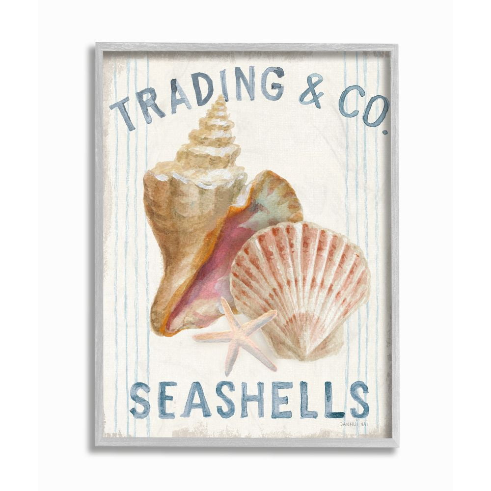 Stupell Industries Seashells Beach Ocean Word Design Framed Wall Art by Danhui Nai