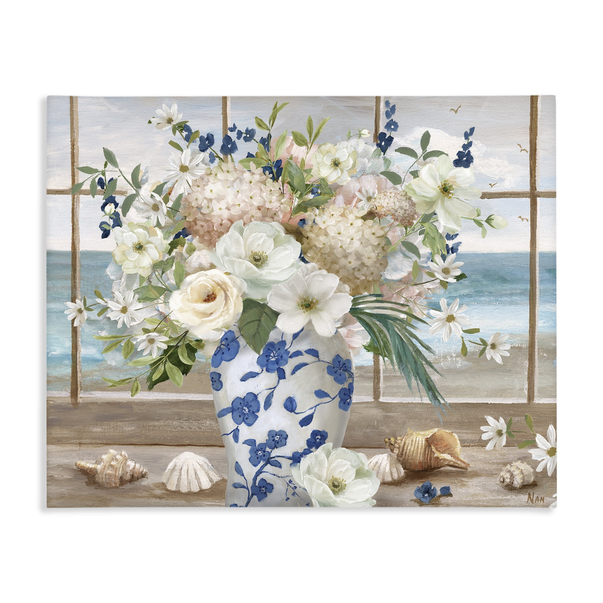 Stupell Industries Seashells & Flowers Windowsill Canvas Wall Art ...