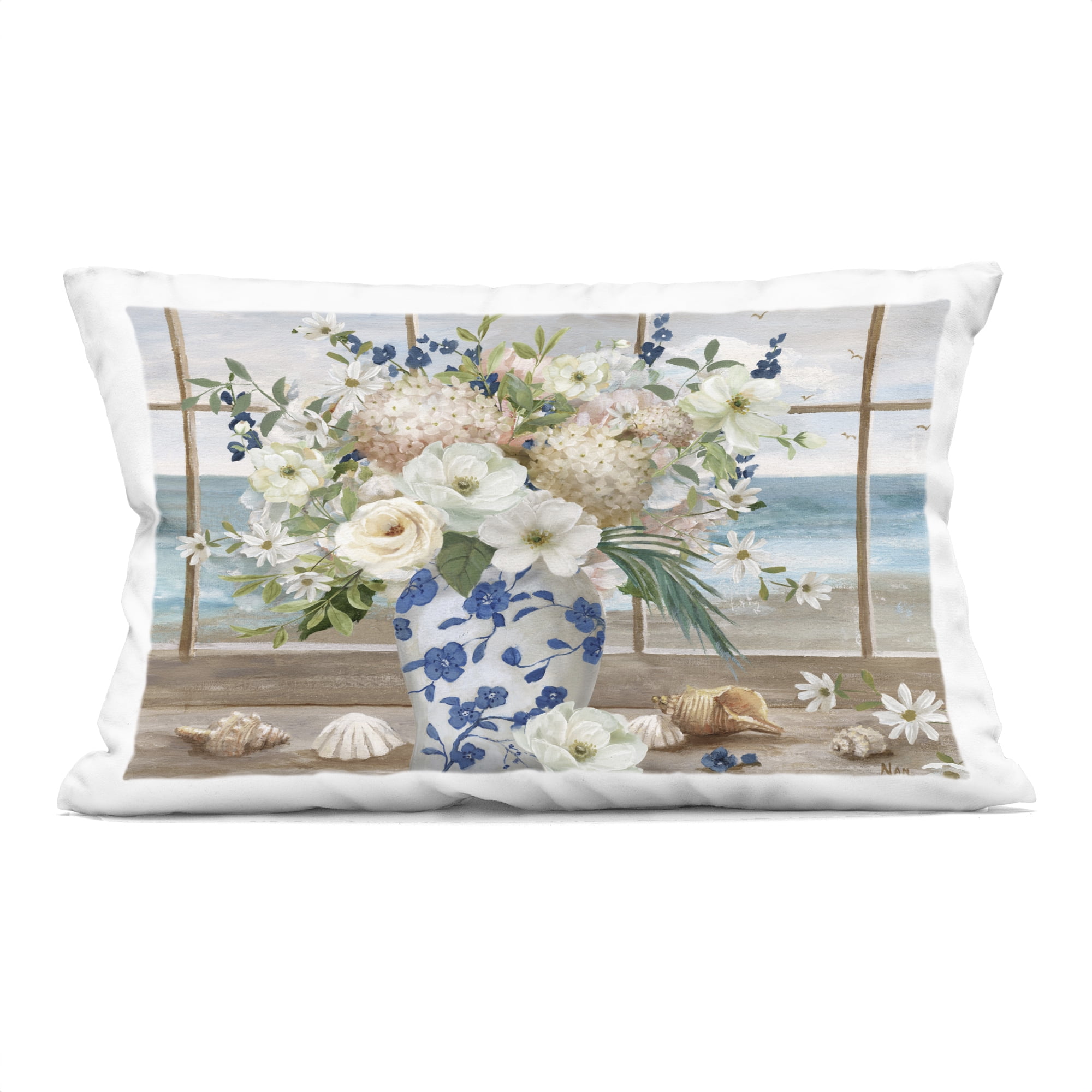 Stupell Industries Seashells & Flowers Windowsill Decorative Printed Throw Pillow, design by Nan, 14 x 7 x 20