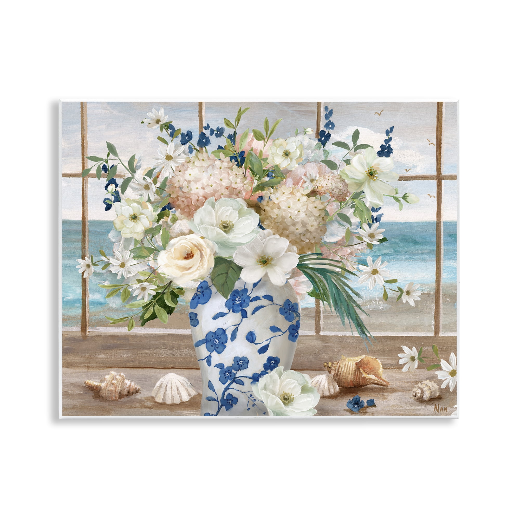 Stupell Industries Seashells & Flowers Windowsill Wall Plaque Art, design by Nan