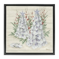 Stupell Industries Seashells & Holly Trees Holiday Painting Black Floater Framed Canvas Art Print Wall Art, 18 x 18