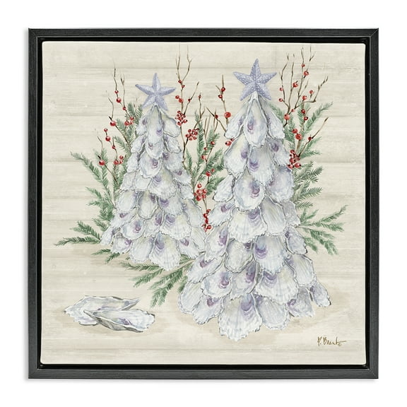 Stupell Industries Seashells & Holly Trees Holiday Painting Black Floater Framed Canvas Art Print Wall Art, 18 x 18