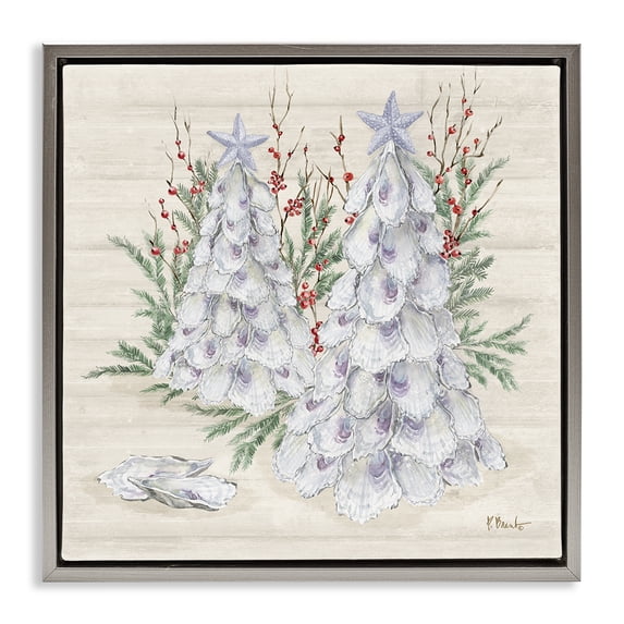 Stupell Industries Rustic Lodge Seashells & Holly Trees Gray Floating Frame Canvas Art, 25 x 25, by Paul Brent