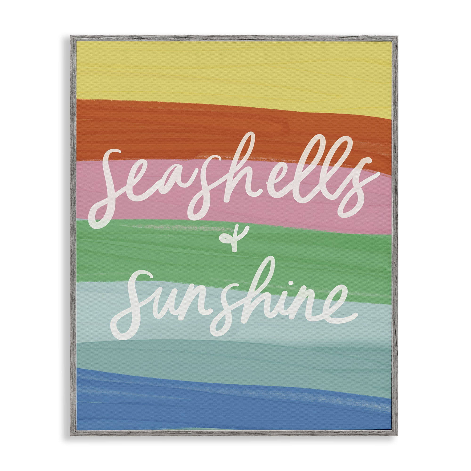 Stupell Industries Seashells & Sunshine on Rainbow Text & Numbers Painting Gray Framed Art Print Wall Art, 16 x 20