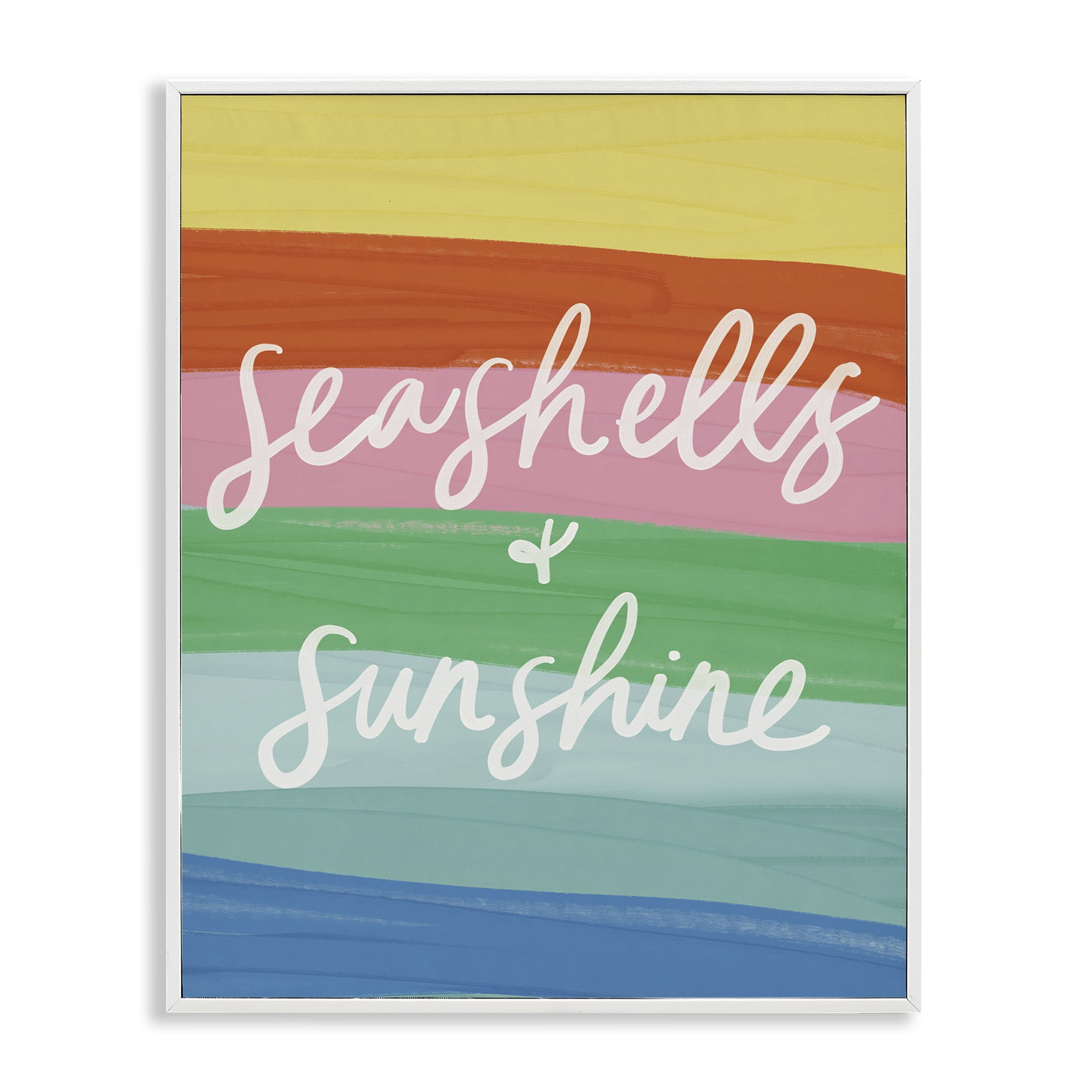 Stupell Industries Seashells & Sunshine on Rainbow Text & Numbers Painting White Framed Art Print Wall Art, 11 x 14